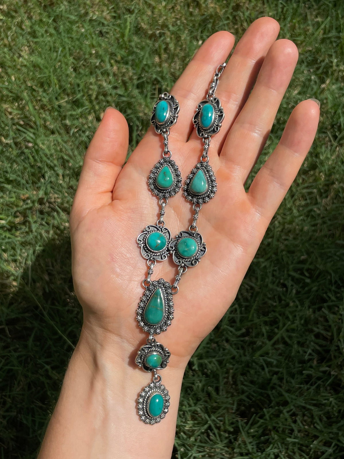 Turquoise Lariat Necklace | 925 Sterling Silver D258