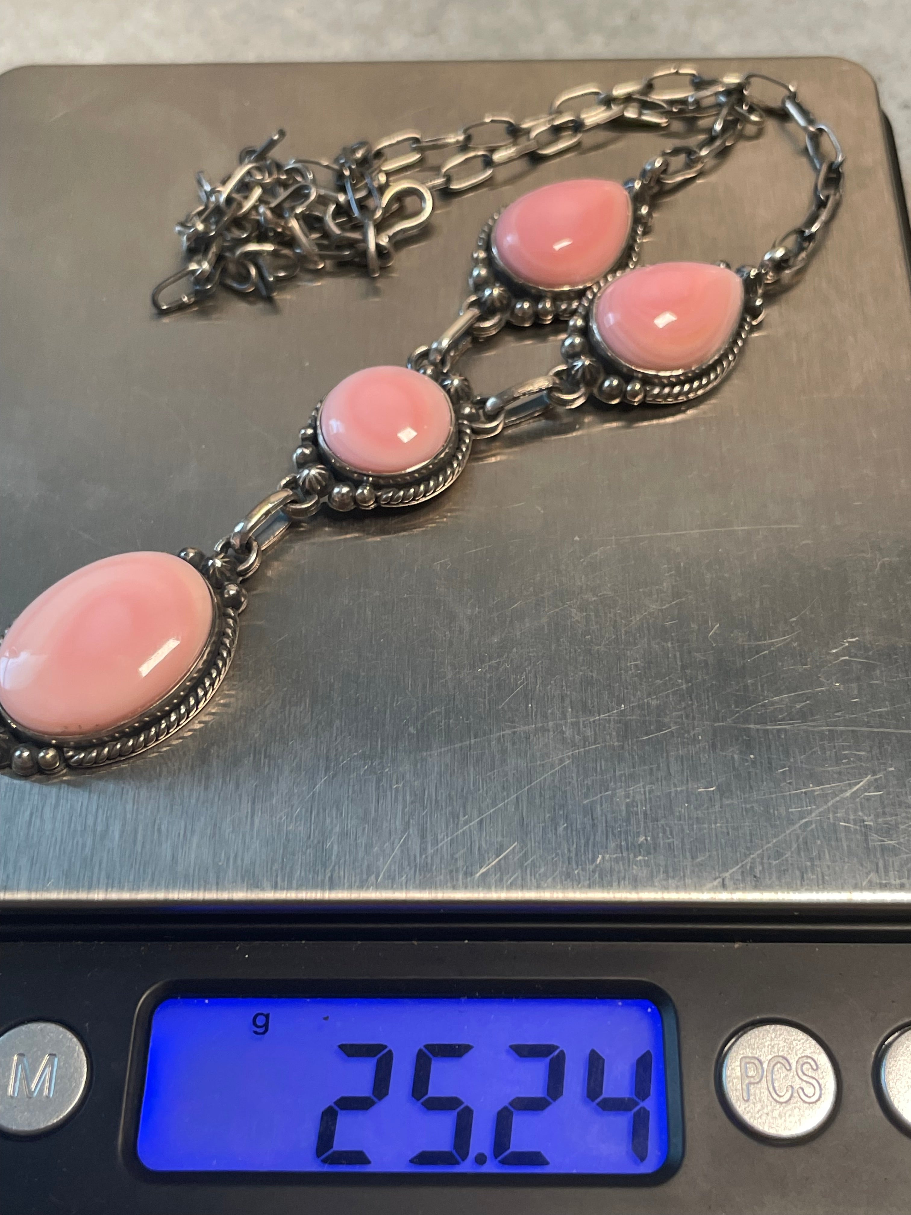 Pink Conch Lariat Necklace | 925 Sterling Silver D211