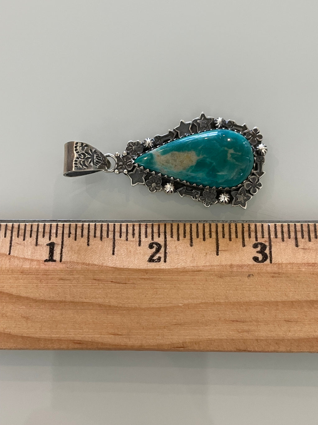 Turquoise Teardrop Pendant | Floral 925 Sterling Silver G688