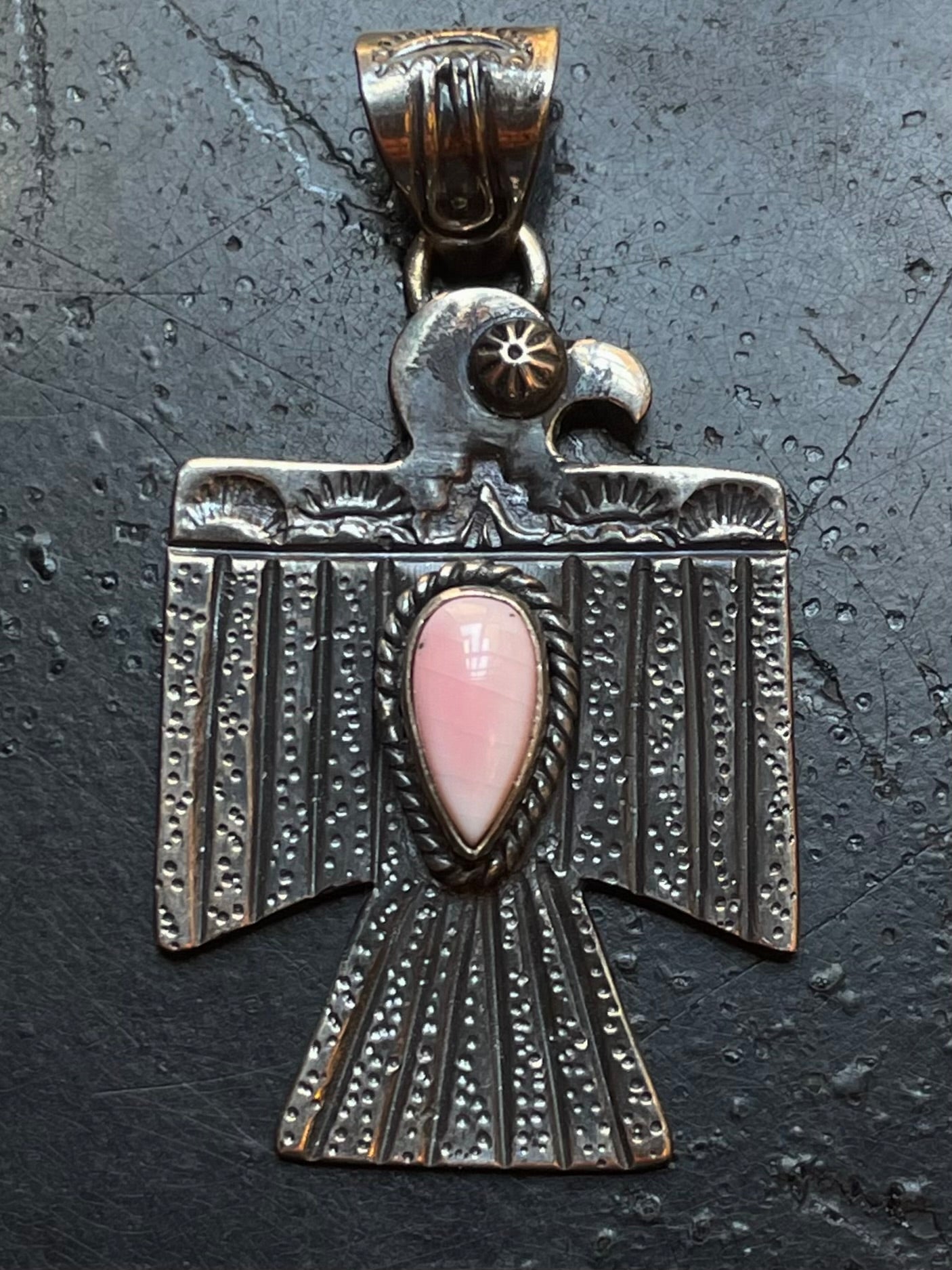 Pink Conch Thunderbird Pendant | Sterling Silver G451