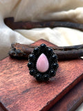 Pink Conch Teardrop Ring | Black Onyx | 925 Sterling Silver | Size 6 E289