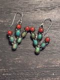 Turquoise Coral Prickly Pear Dangle Earrings | Sterling Silver A093