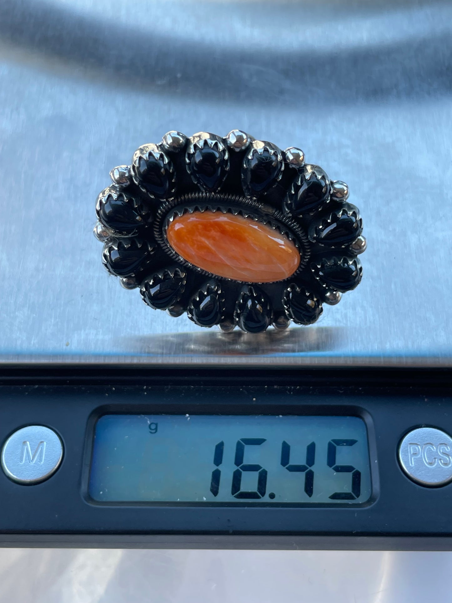 Spiny Oyster & Black Onyx Ring | Sterling Silver 925 | Size 9.25 C702
