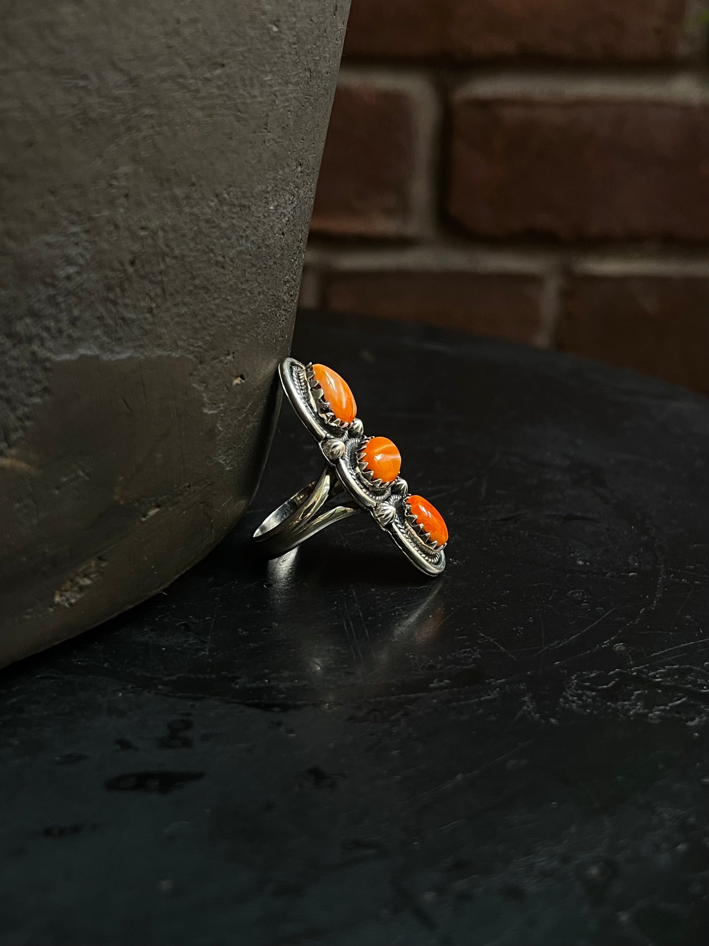 Spiny Oyster Triple Stone Ring Size 7 | 925 Sterling Silver Southwest E211