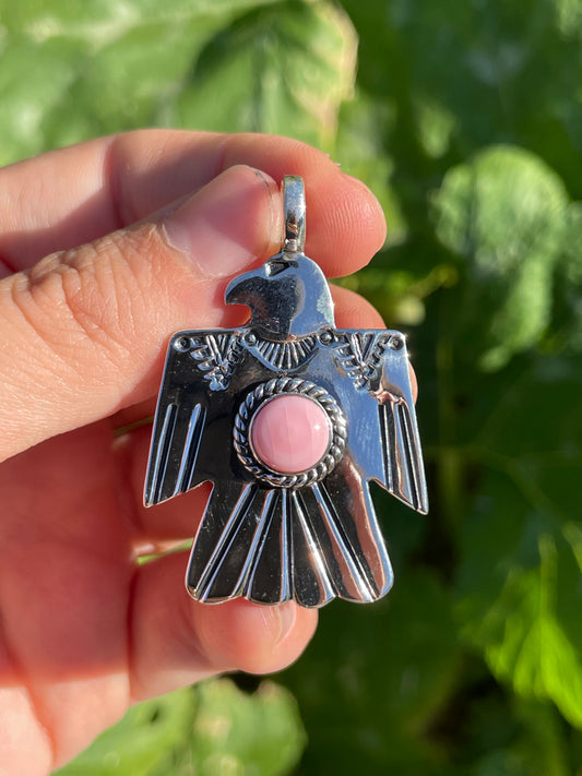 Pink Conch Thunderbird Pendant | Handcrafted Sterling Silver 925 B436