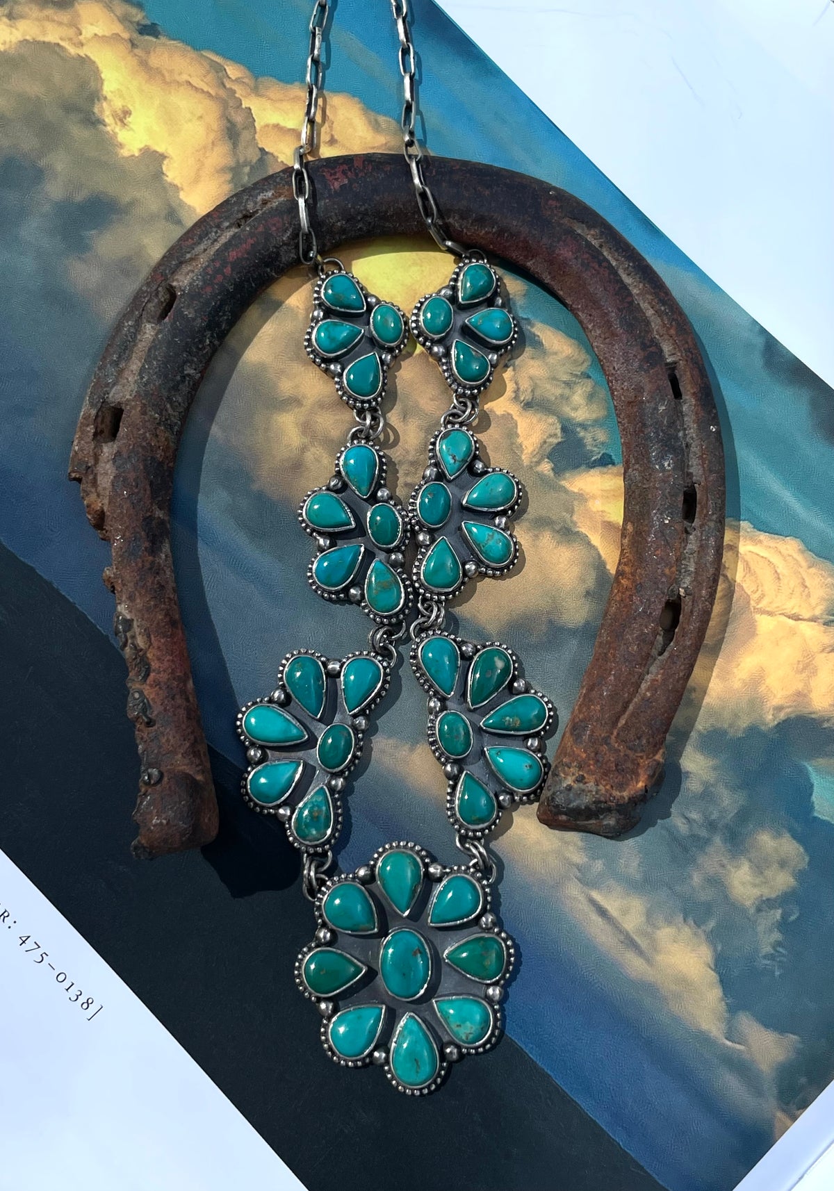 Turquoise Floral Cluster Necklace | 925 Sterling Silver D259