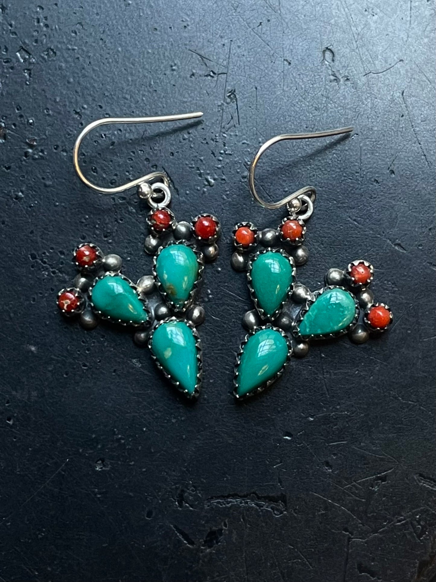 Turquoise Italian Coral Hook Earrings | Sterling Silver E651