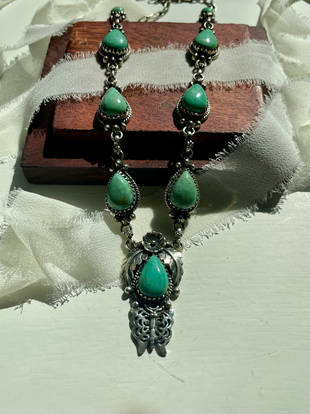 Kingman Turquoise Feather Lariat Necklace | 925 Sterling Silver G610