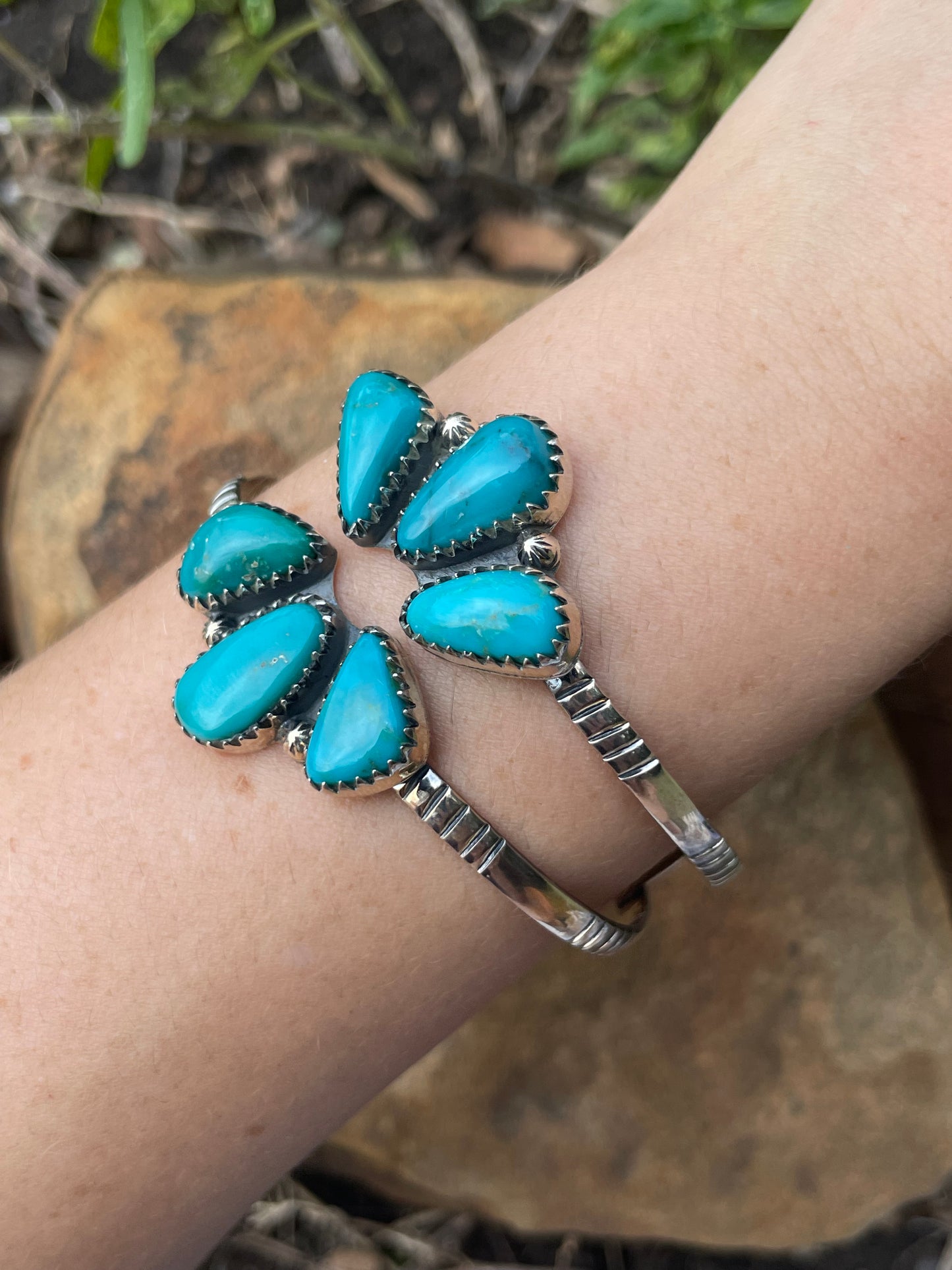 Turquoise Split Cluster Cuff Bracelet | Sterling Silver 925 | B514