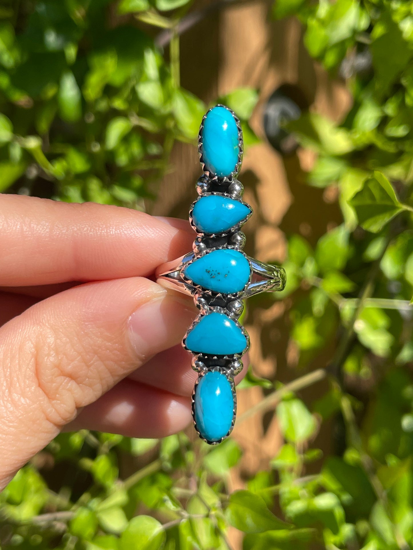 Turquoise 5 Stone Row Ring | 925 Sterling Silver | Size 9 B278