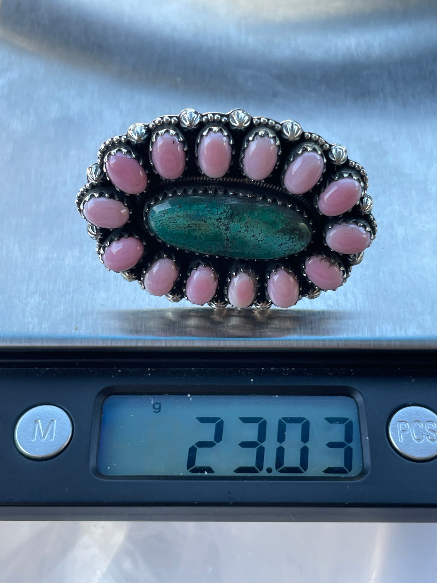 Pink Conch Turquoise Flower Ring | Sterling Silver 925 Size 8 C741