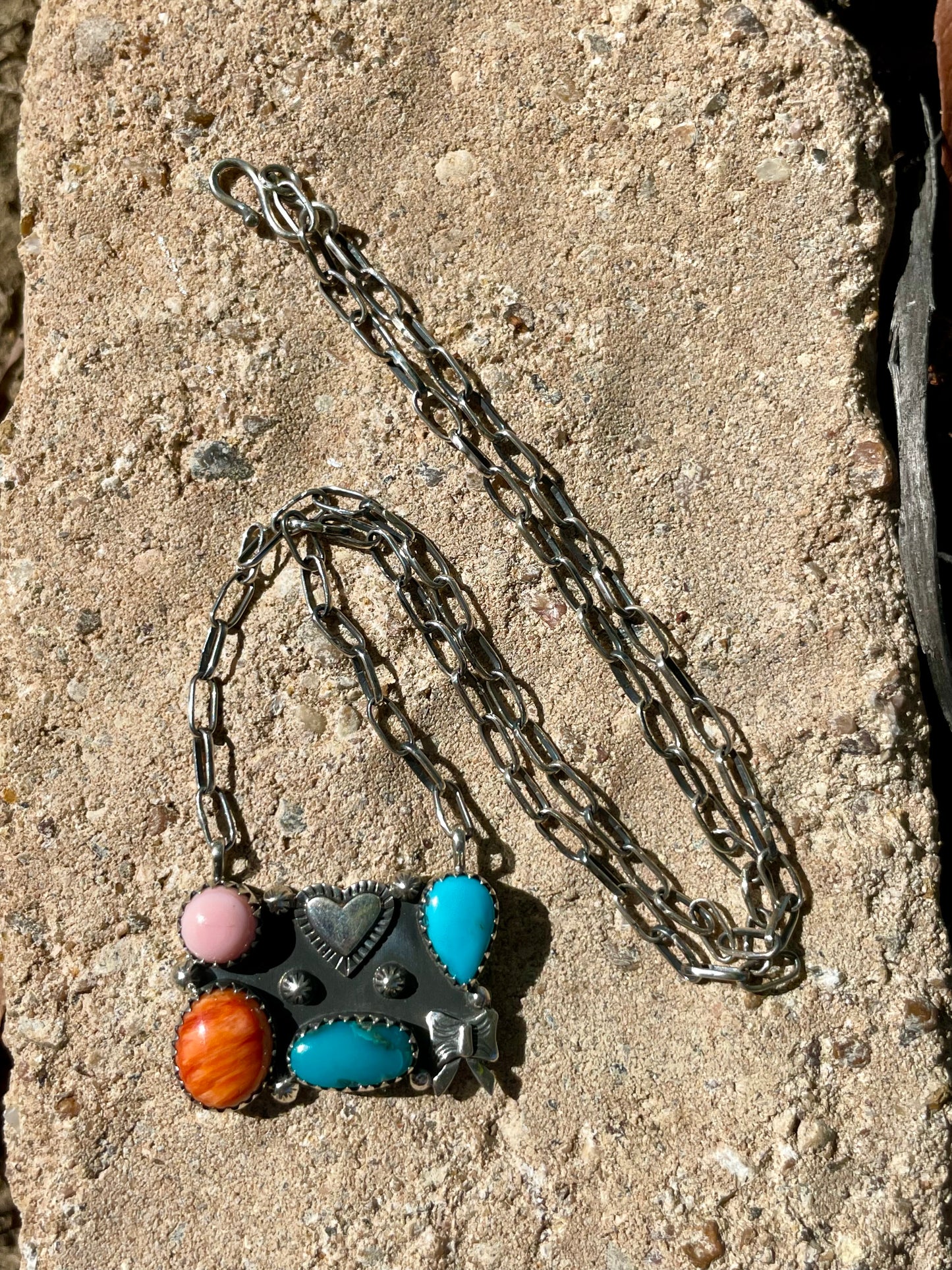 Pink Conch Spiny Turquoise Necklace | 925 Sterling Silver D129