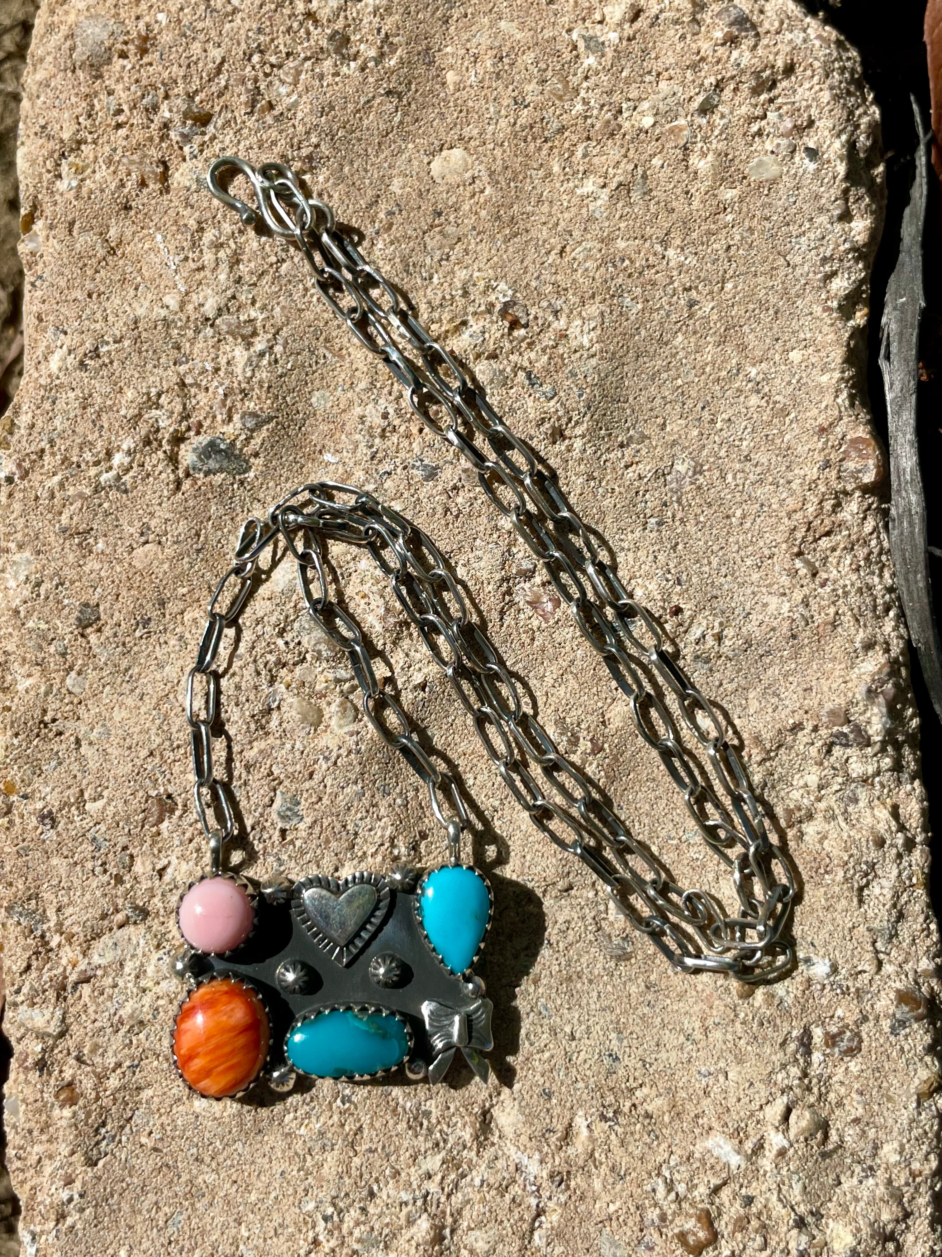 Pink Conch Spiny Turquoise Necklace | 925 Sterling Silver D129