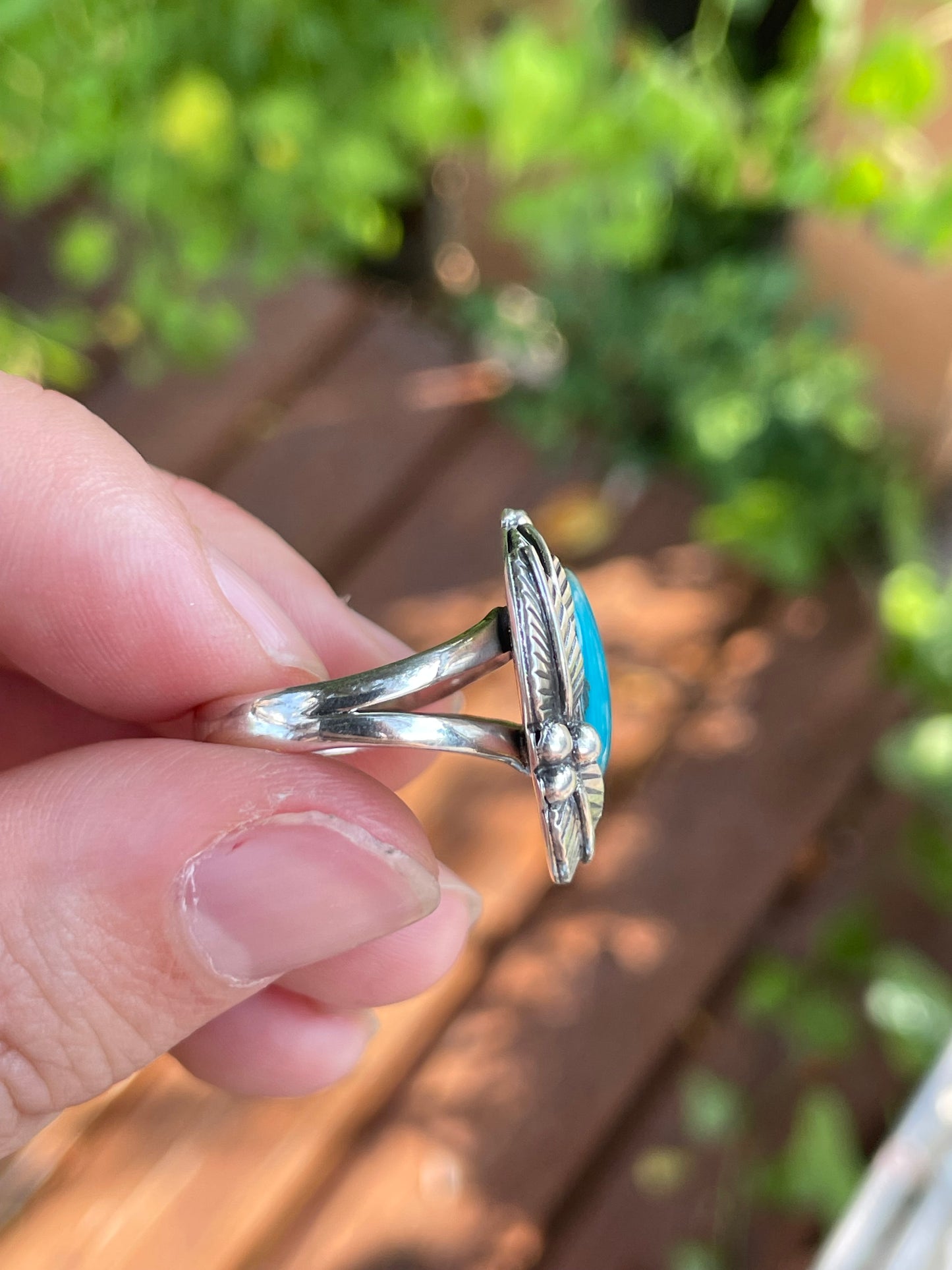 Turquoise Leaf Ring | 925 Sterling Silver Size 7.25 Y73