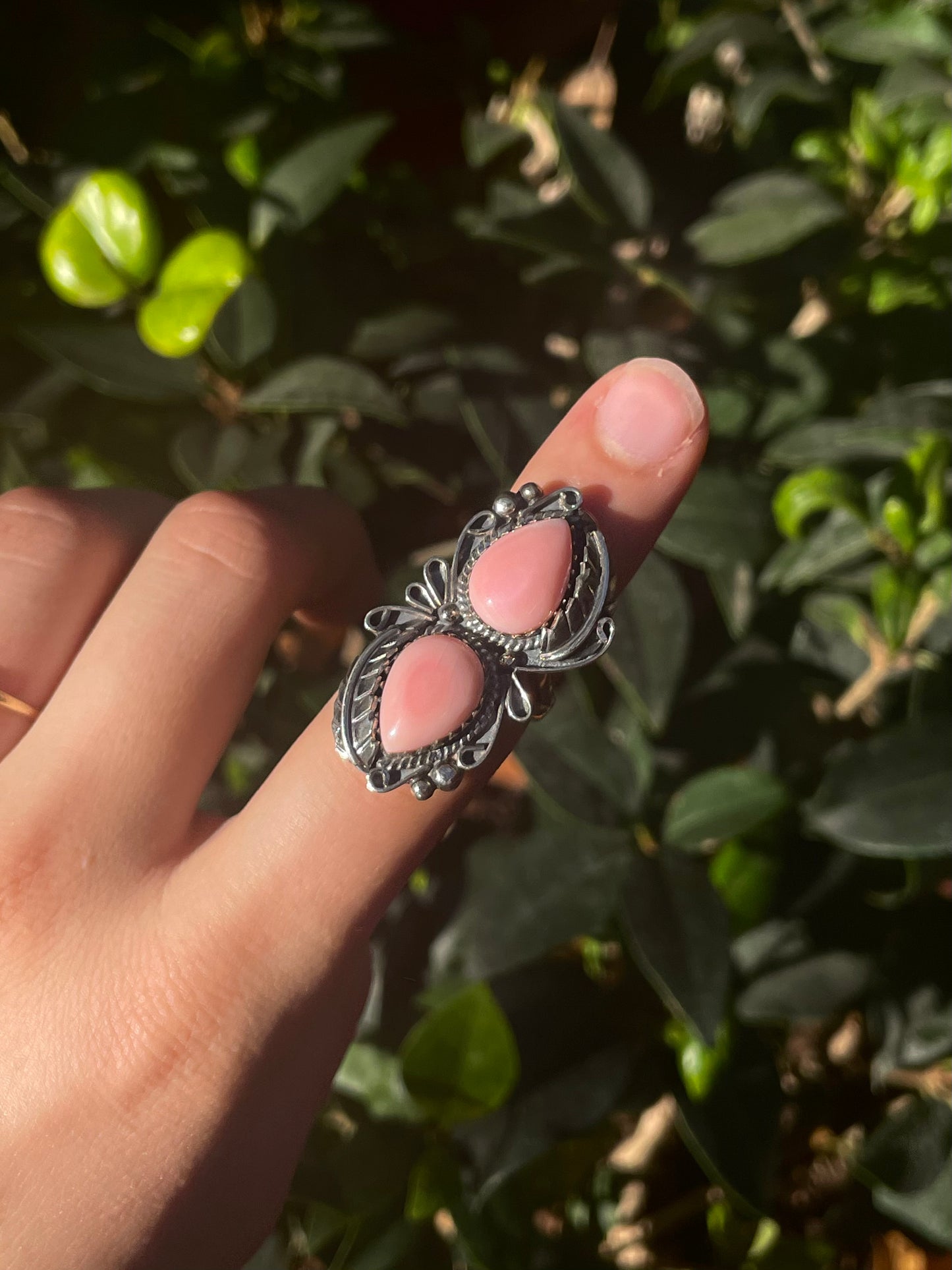 Pink Conch Double Stone Ring Size 7 | 925 Sterling Silver C890