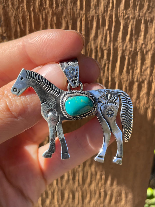 Turquoise Horse Pendant | 925 Sterling Silver B914