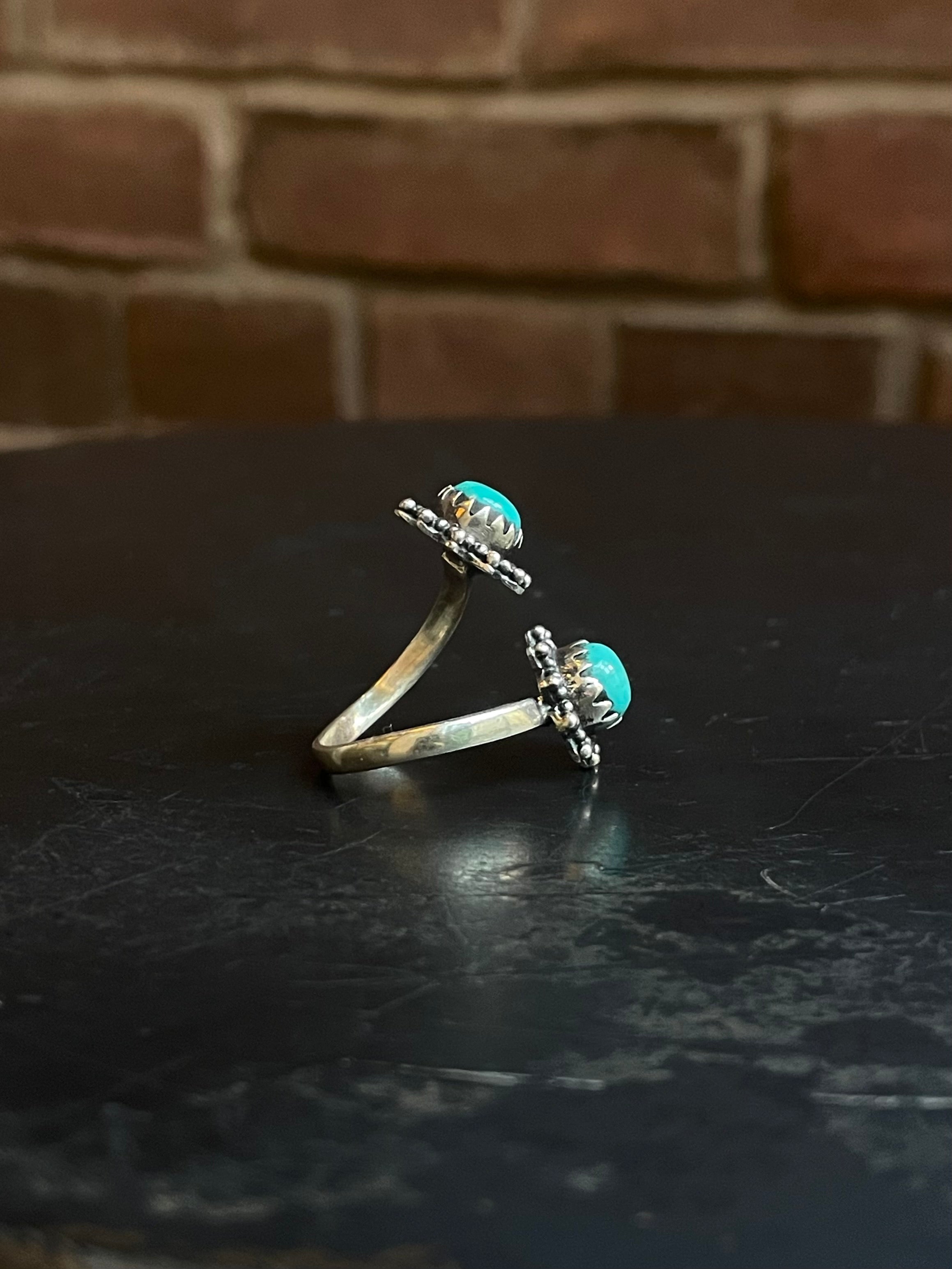 Turquoise Bypass Ring | 925 Sterling Silver Size 9 E486