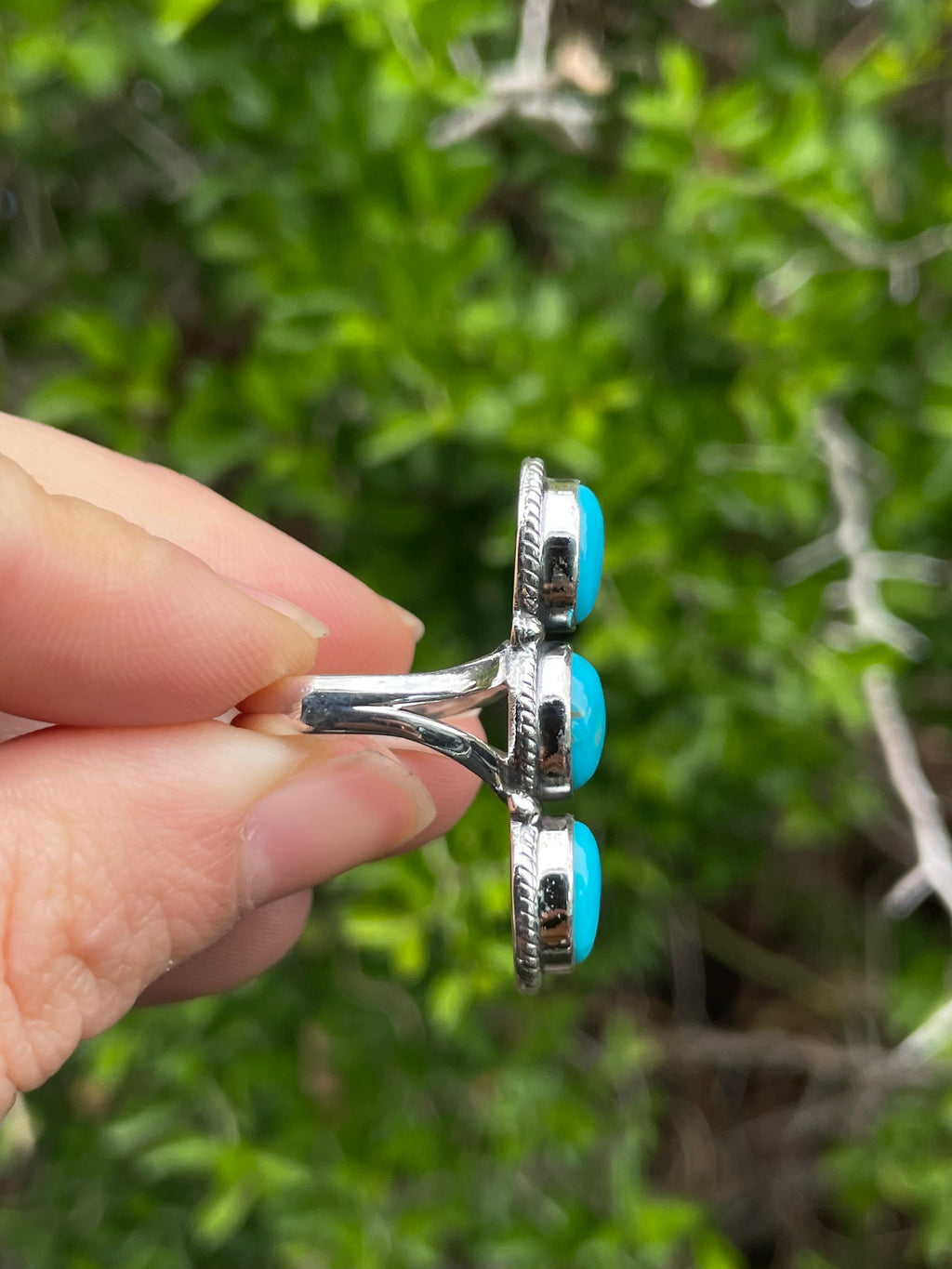 Turquoise 3 Stone Row Ring Size 6 | 925 Sterling Silver B651