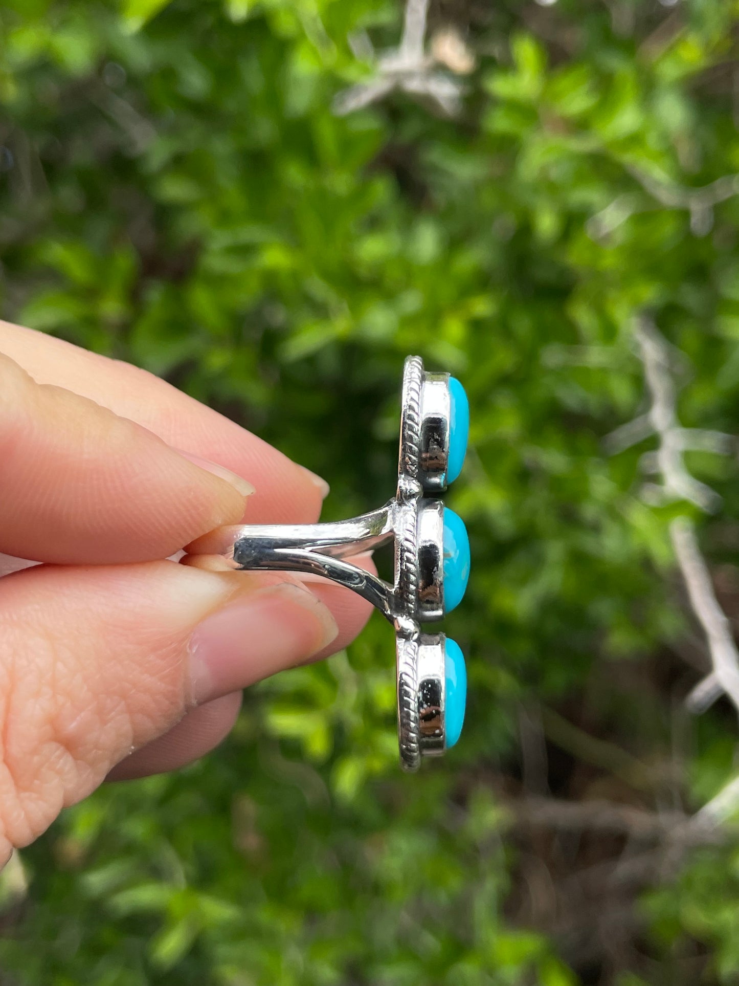 Turquoise 3 Stone Row Ring Size 6 | 925 Sterling Silver B651