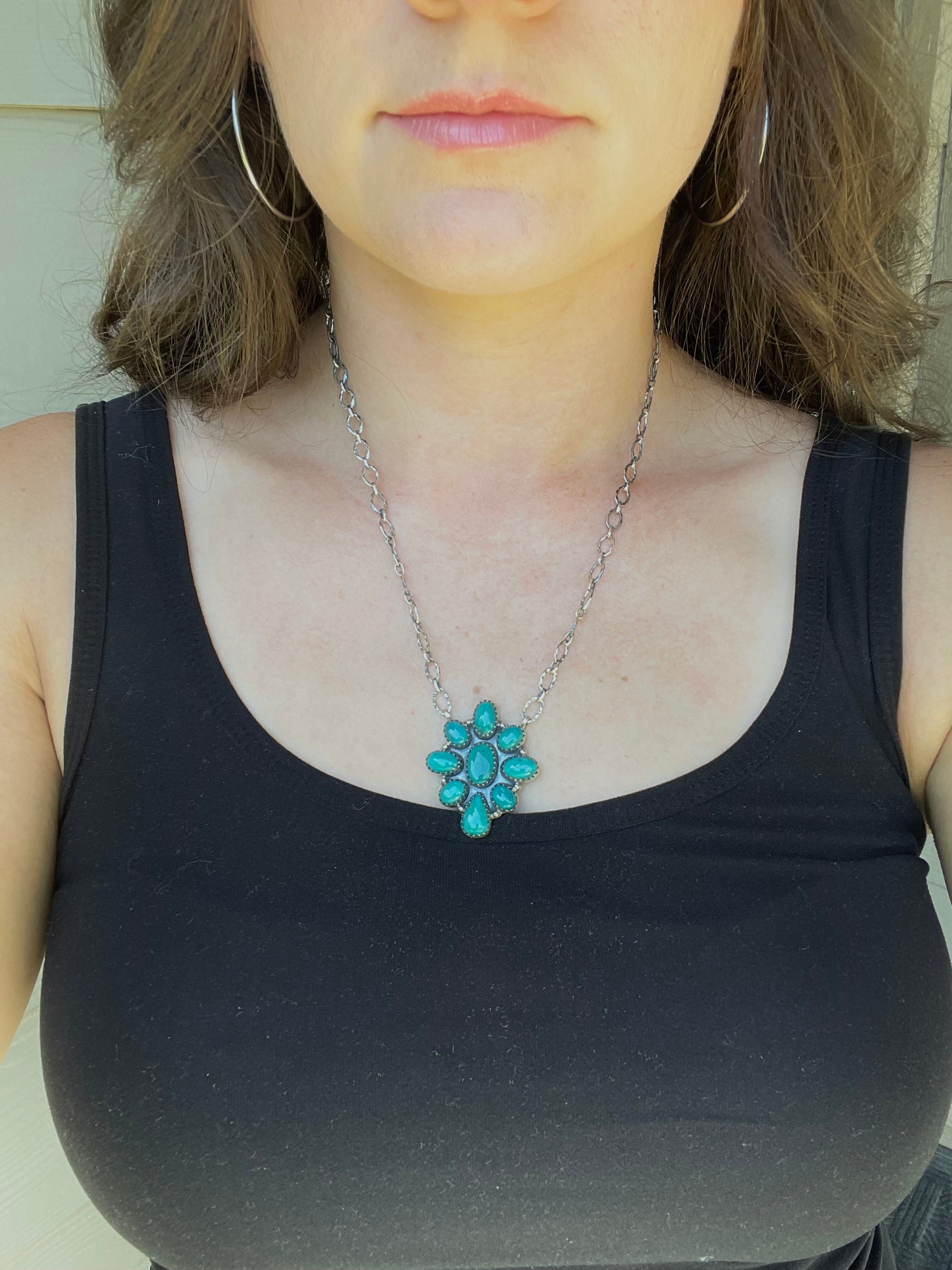 Kingman Turquoise Cluster Necklace | 925 Sterling Silver D212