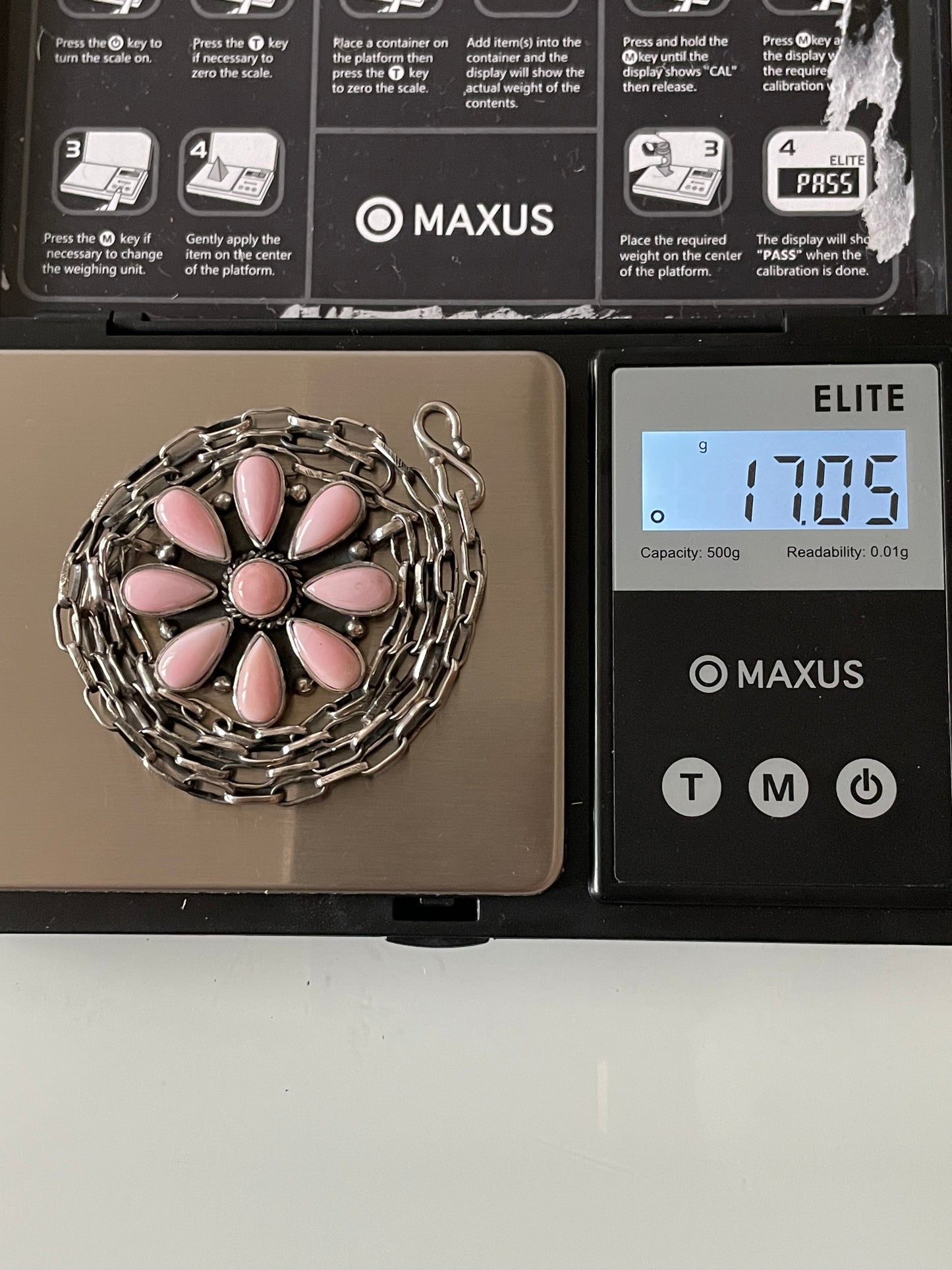 Pink Conch Flower Necklace | Cluster Blossom Pendant | 925 Silver E568