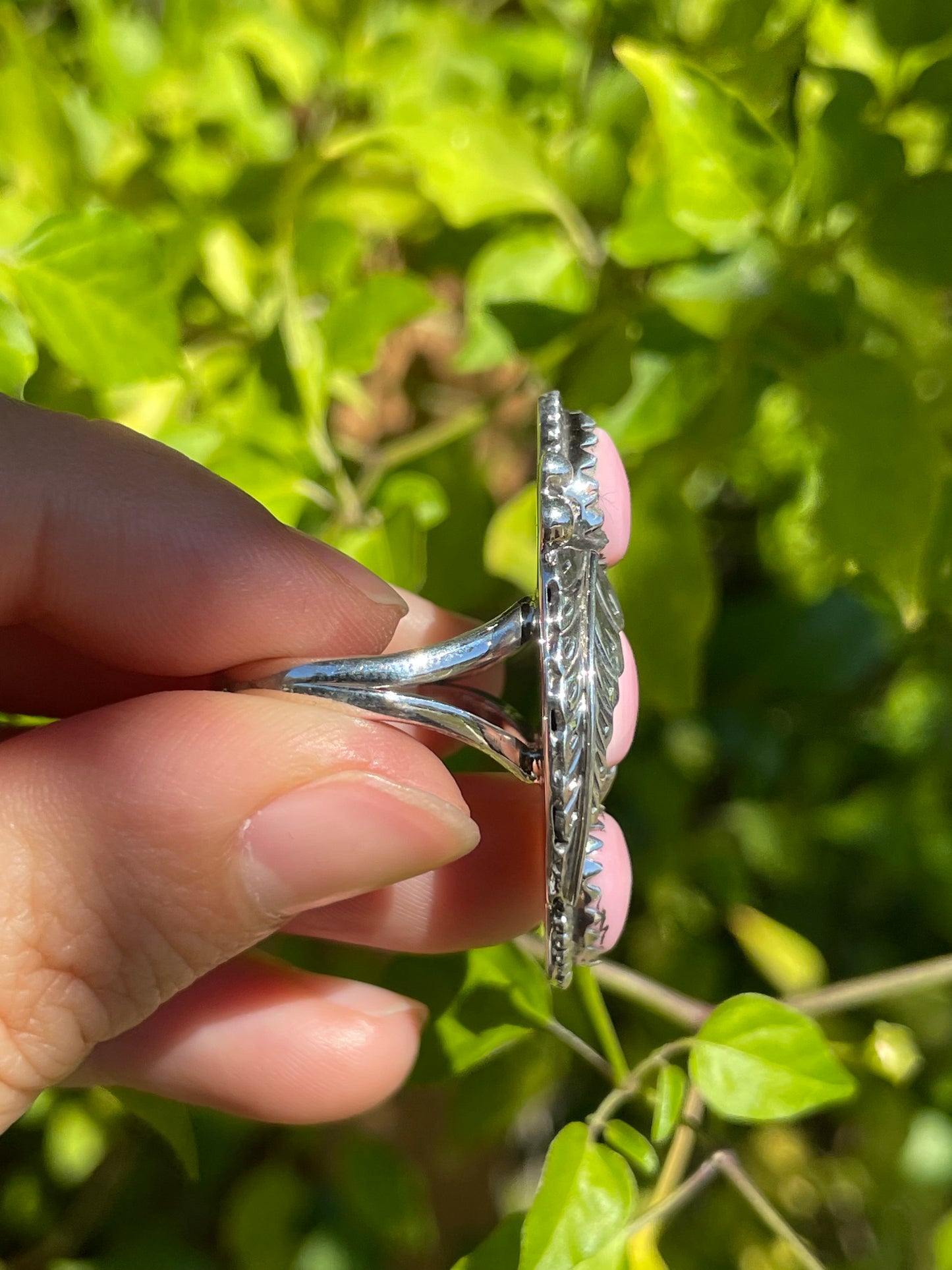 Pink Conch Triple Stone Leaf Ring | 925 Sterling Silver | Size 9 B305