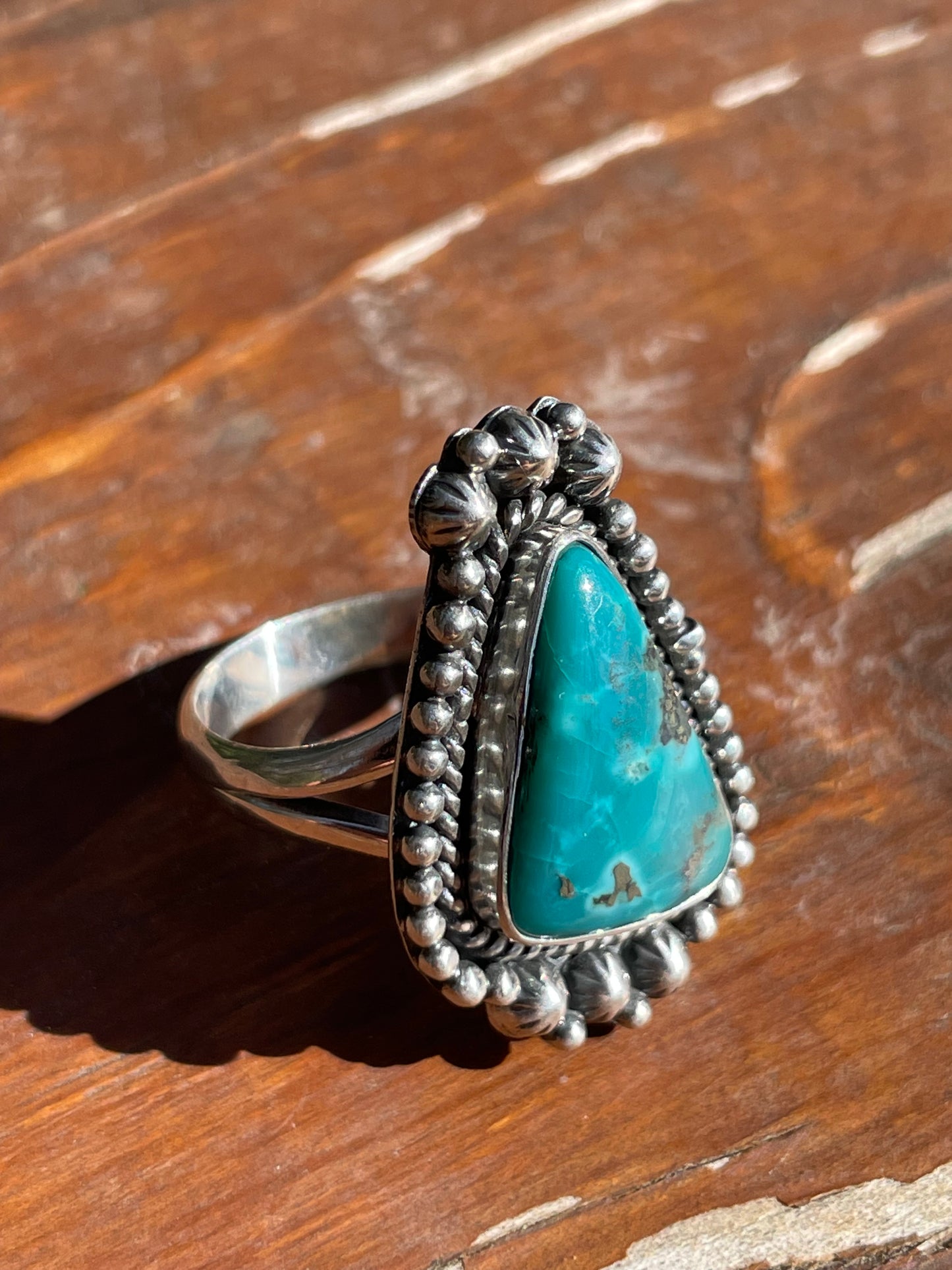 Kingman Turquoise Beaded Ring Size 8 | 925 Sterling Silver Southwest D107