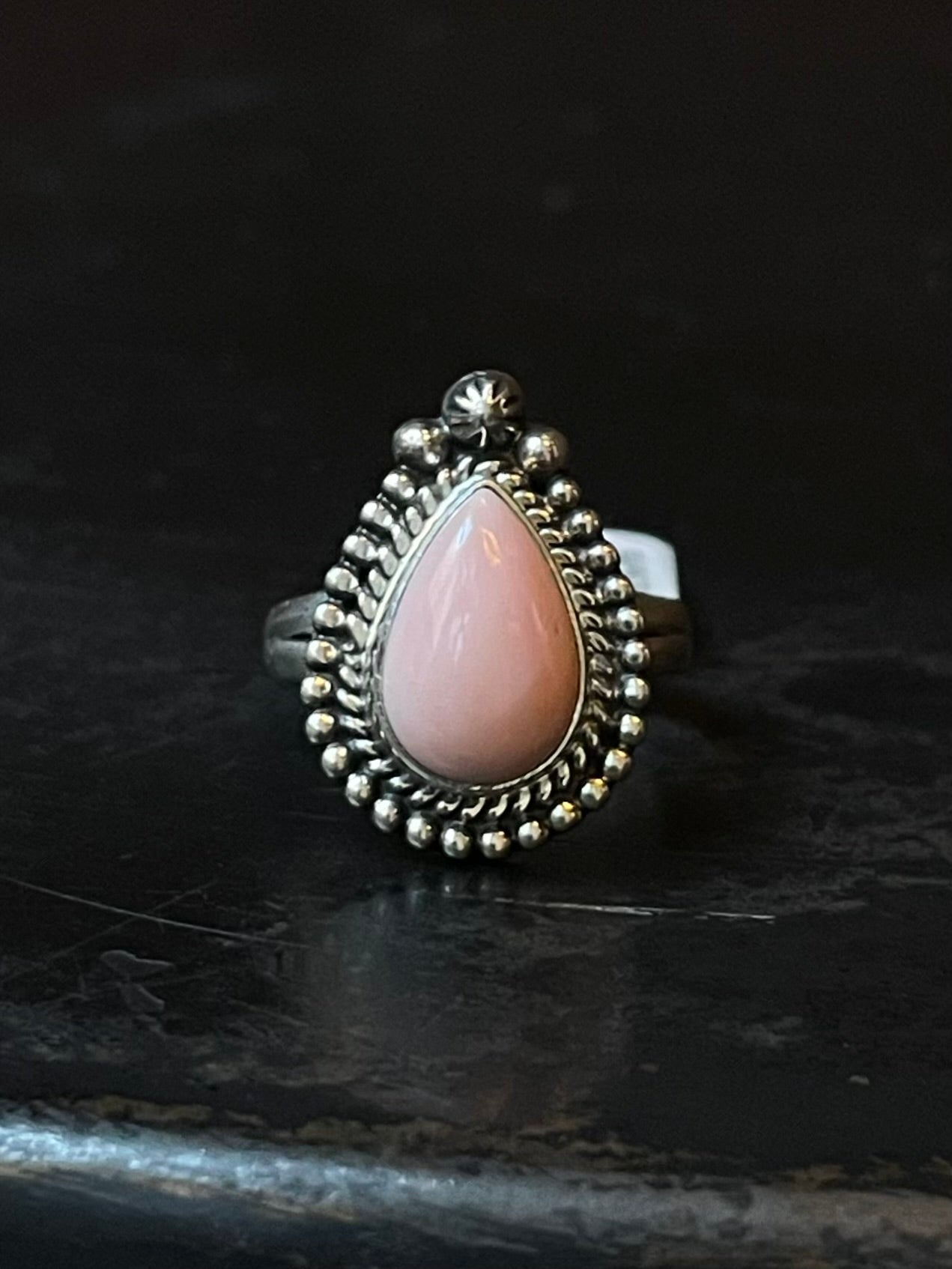 Pink Conch Teardrop Ring | Sterling Silver | Size 5.75 | A765