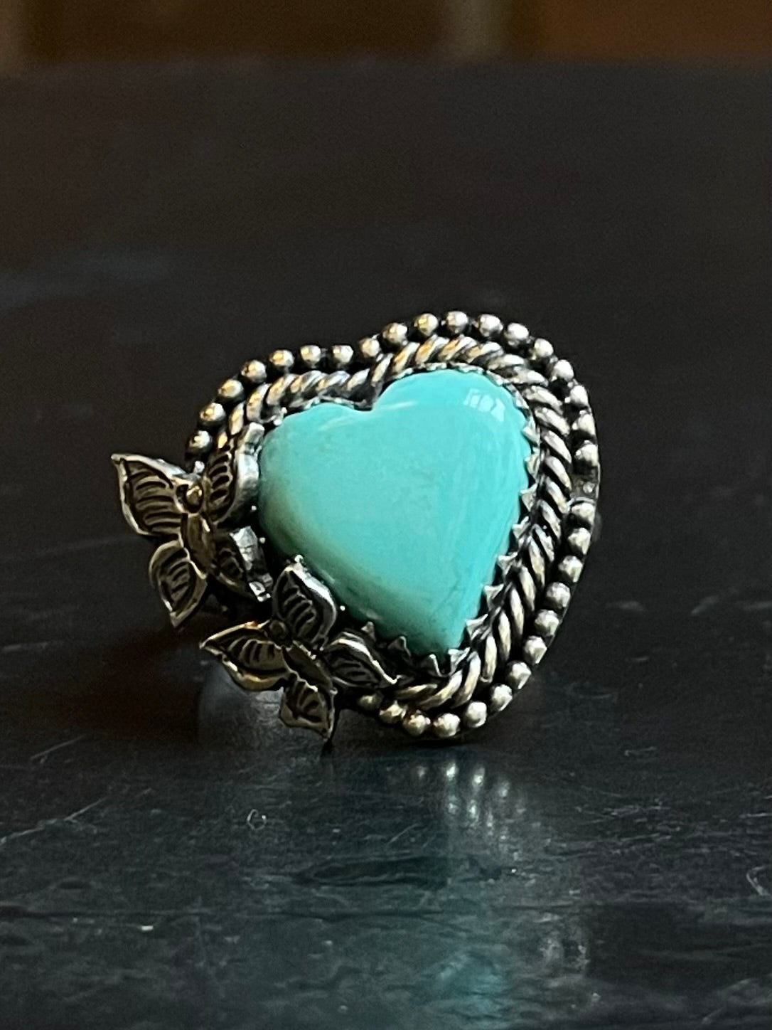 Turquoise Heart Butterfly Ring Size 9 | Sterling Silver E854