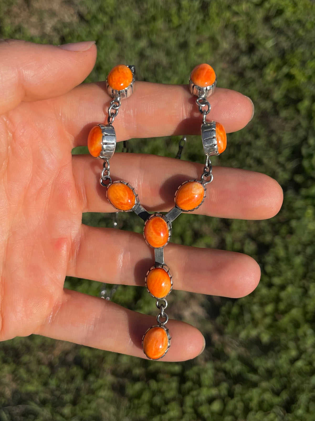 Orange Spiny Oyster Station Necklace | 925 Sterling Silver E597