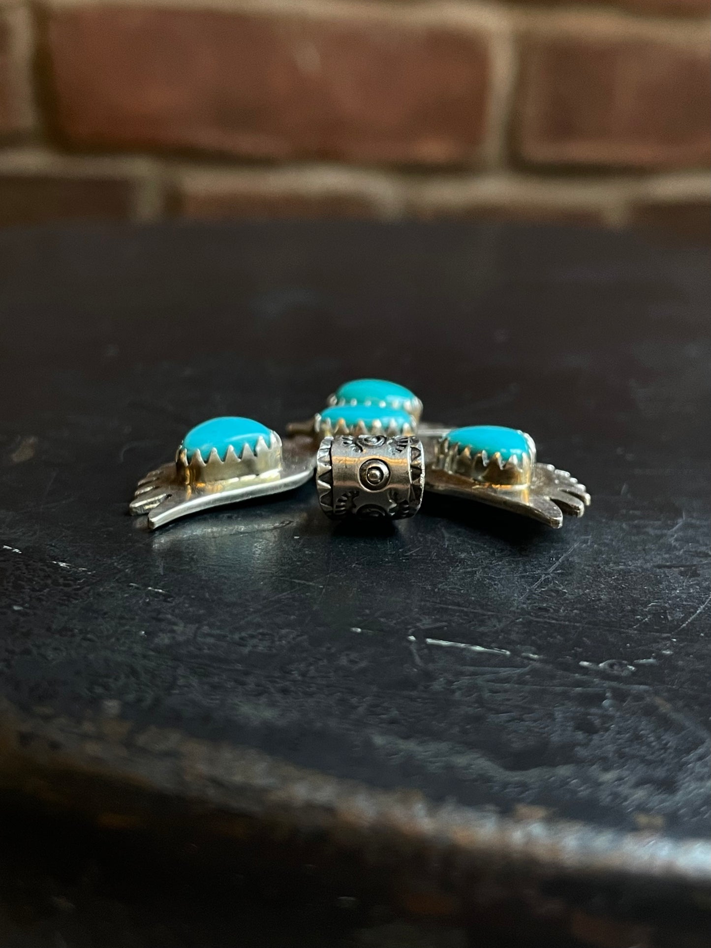 Kingman Turquoise Thunderbird Pendant | Sterling Silver E931