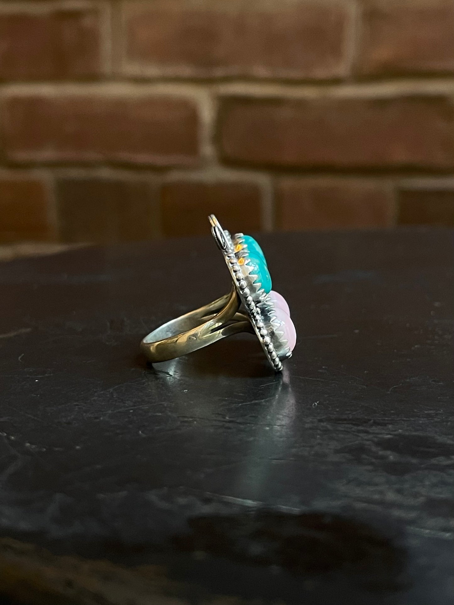 Pink Conch Turquoise Butterfly Ring Size 7 | Sterling Silver E894