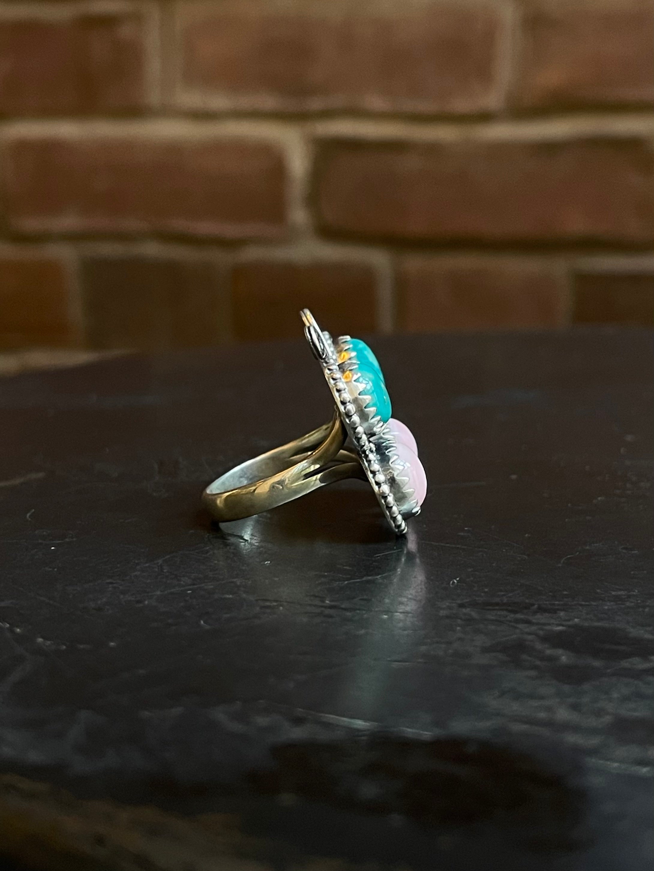 Pink Conch Turquoise Butterfly Ring Size 7 | Sterling Silver E894