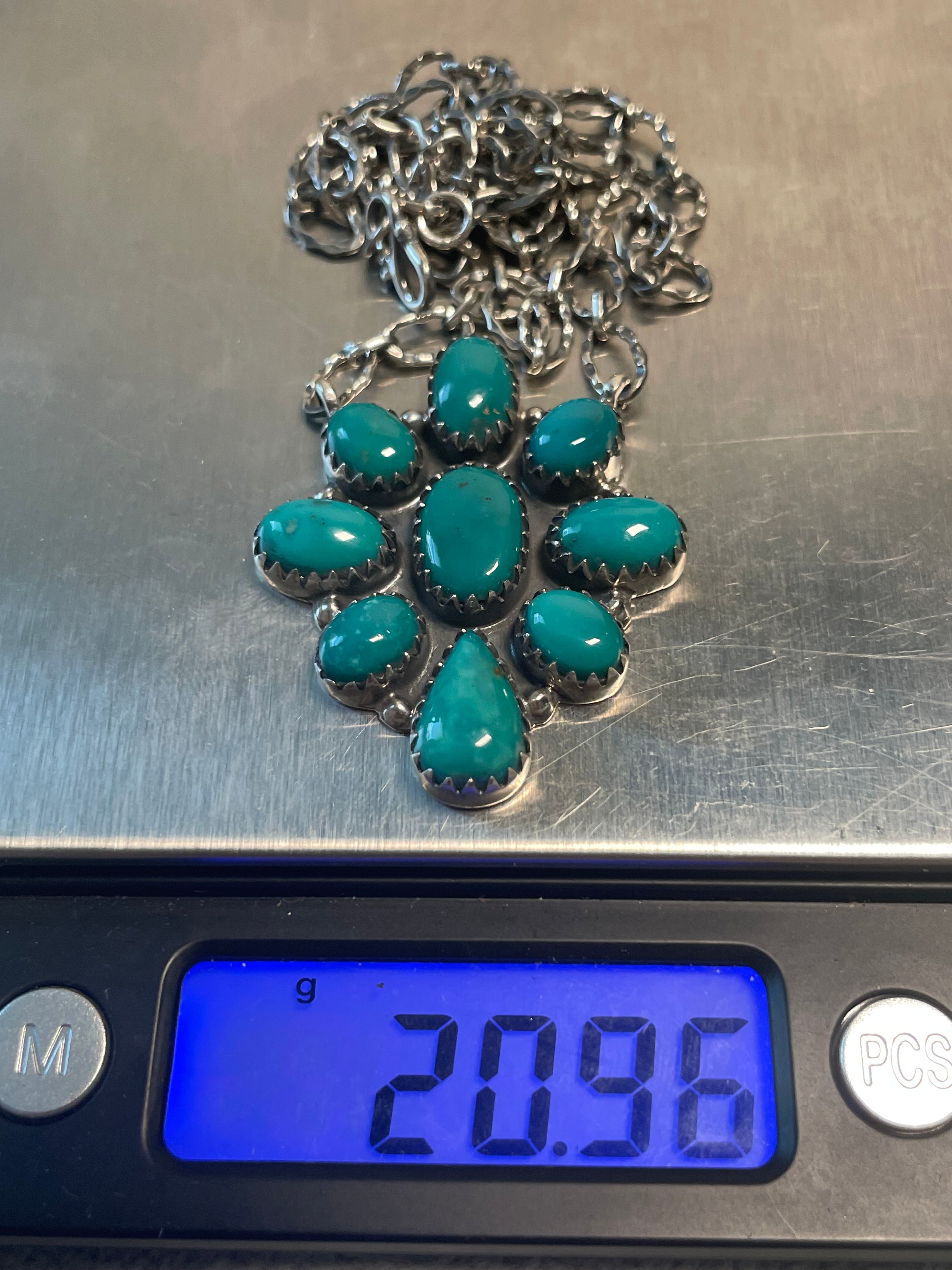 Kingman Turquoise Cluster Necklace | 925 Sterling Silver D212