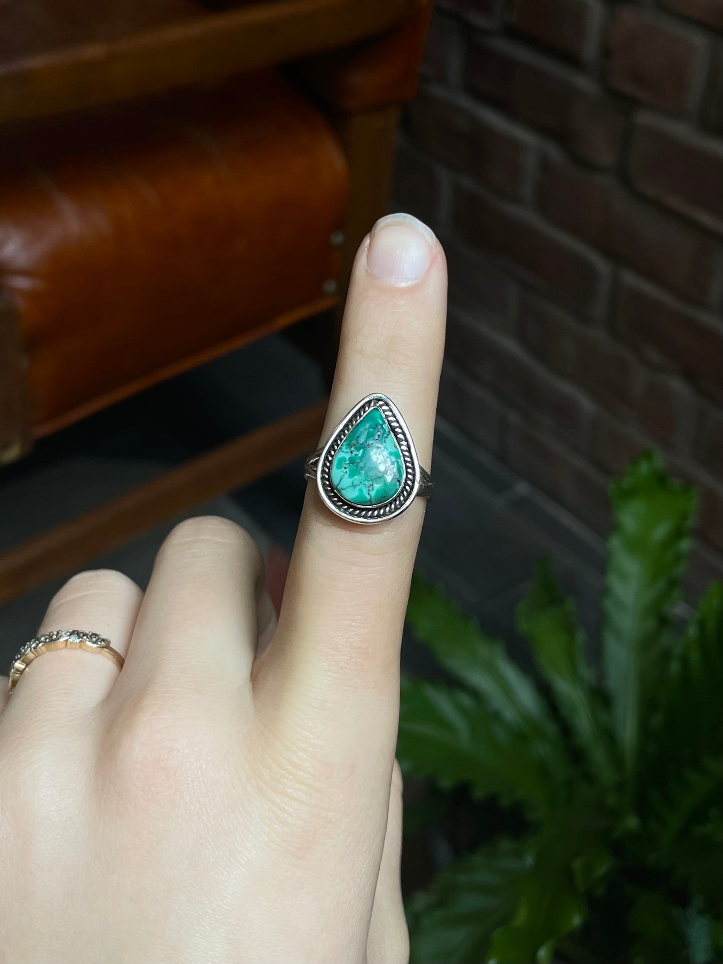 Turquoise Tear Drop Ring | 925 Sterling Silver Size 8.25 E451