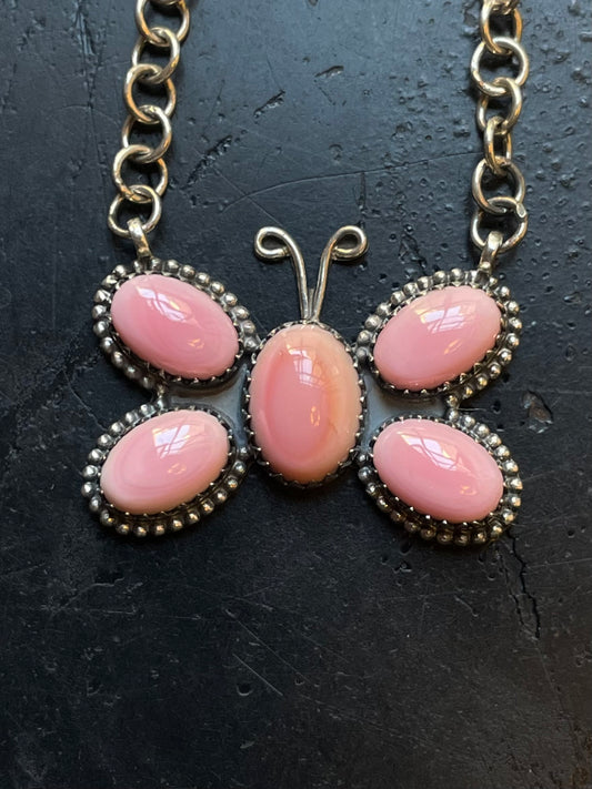 Pink Conch Butterfly Necklace | Sterling Silver E827