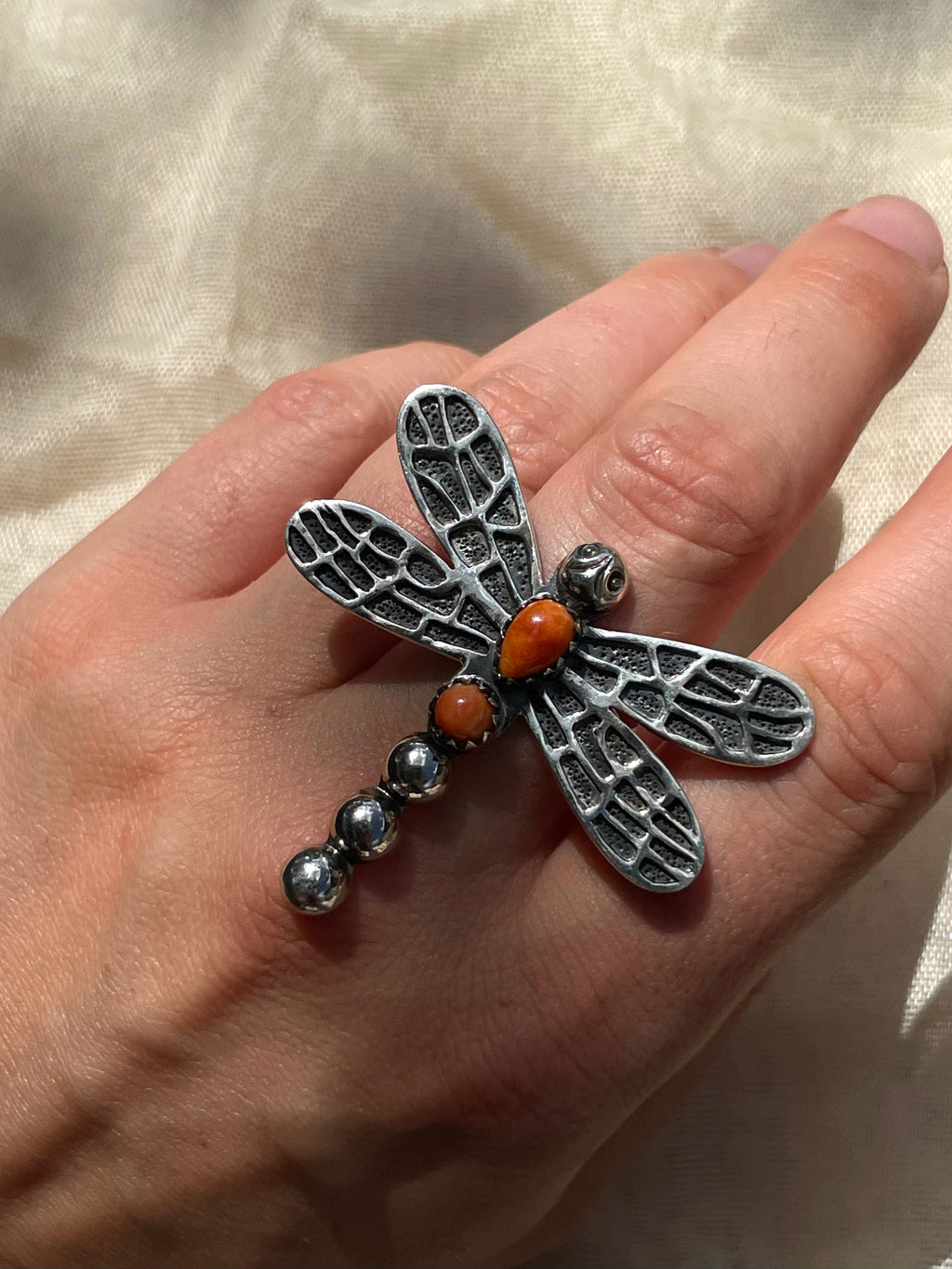 Spiny Dragonfly Ring | Sterling Silver | Handmade Size 7 C921