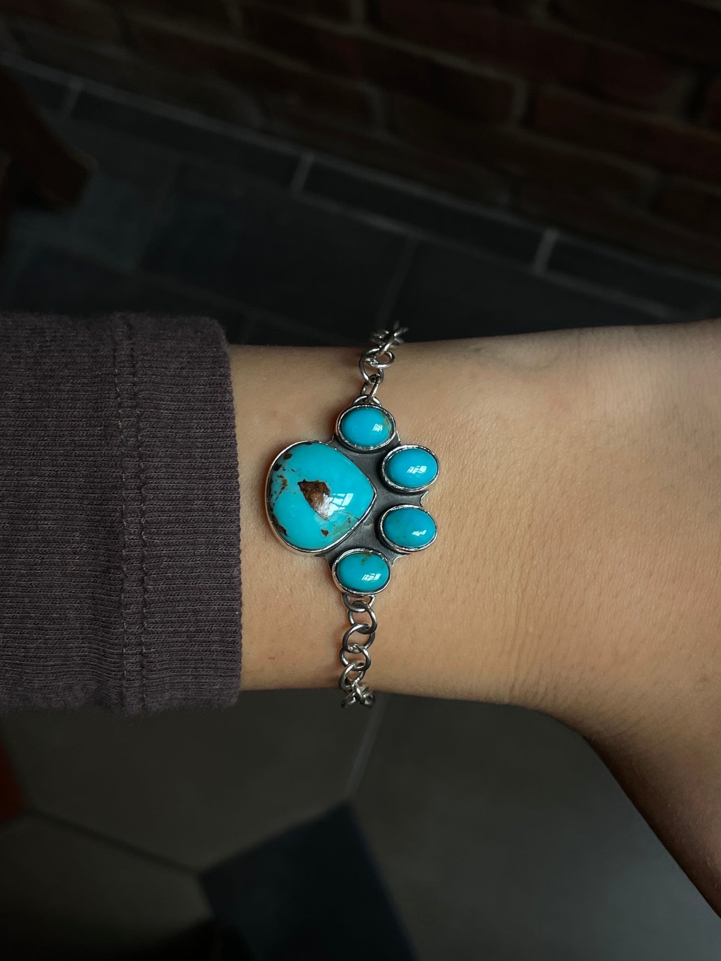 Kingman Turquoise Paw Bracelet | 925 Sterling Silver E103