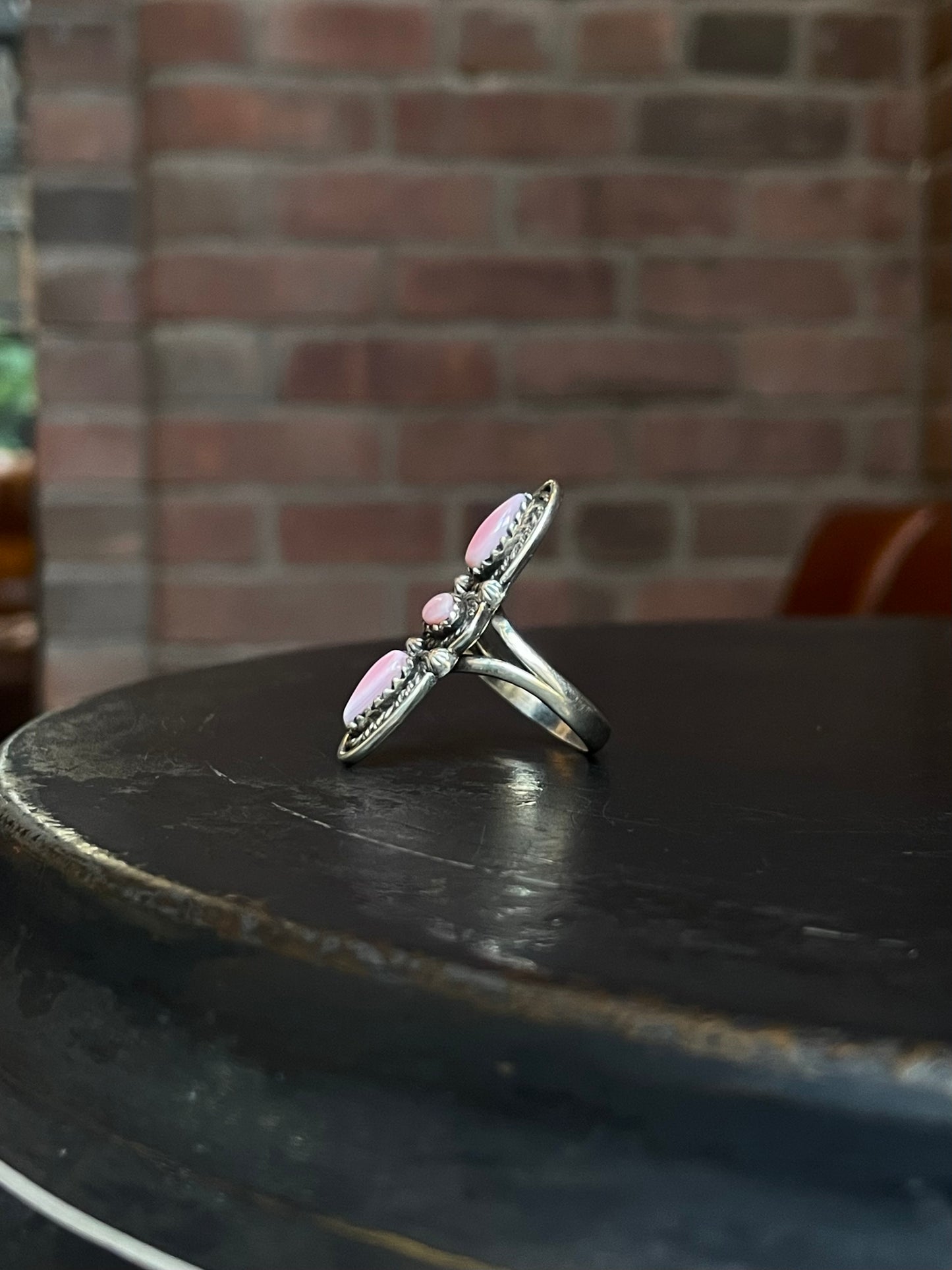 Pink Conch 3 Stone Ring | 925 Sterling Silver Size 9 E477