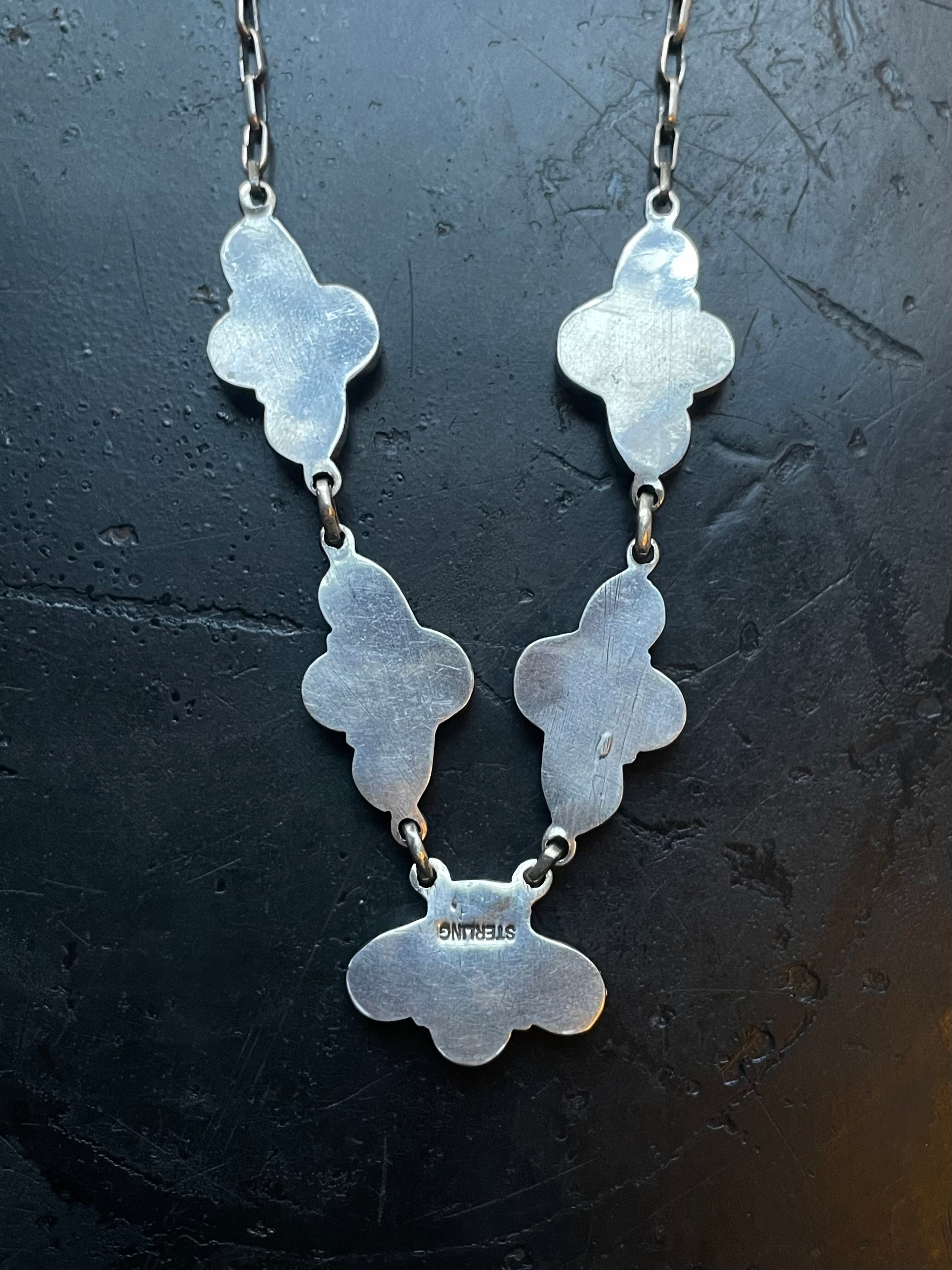 Pink Conch Necklace | Floral Cluster Link | 925 Silver E564