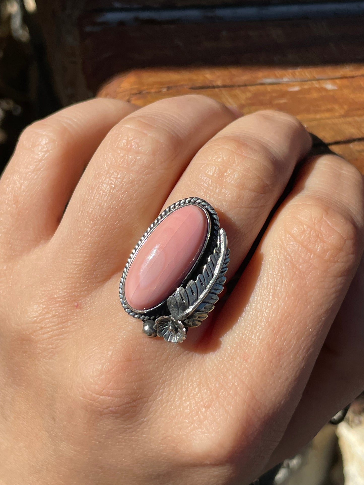 Pink Conch Feather Ring Size 7 | 925 Sterling Silver B944