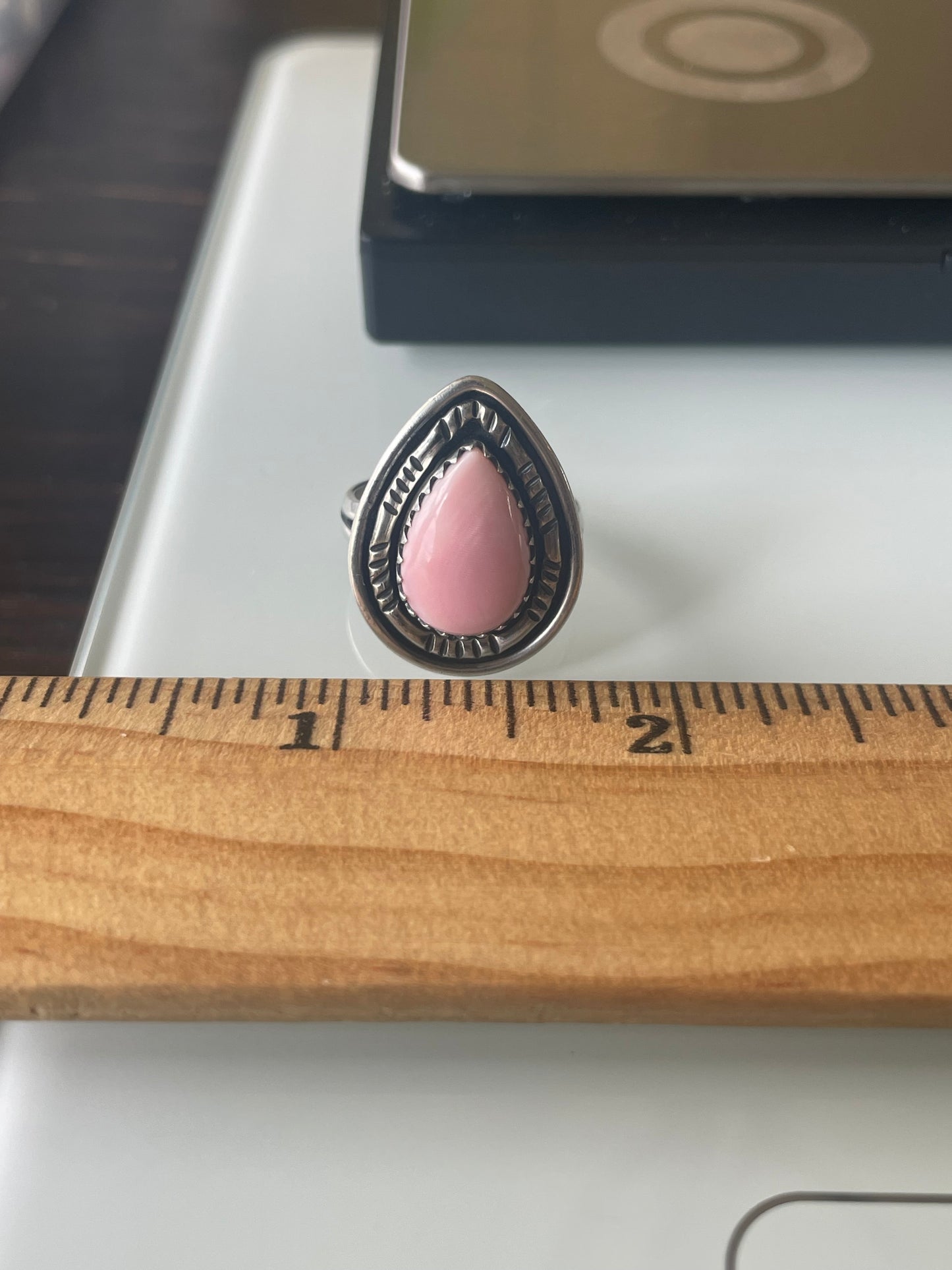 Pink Conch Tear Drop Ring Size 8.25 | 925 Sterling Silver G113