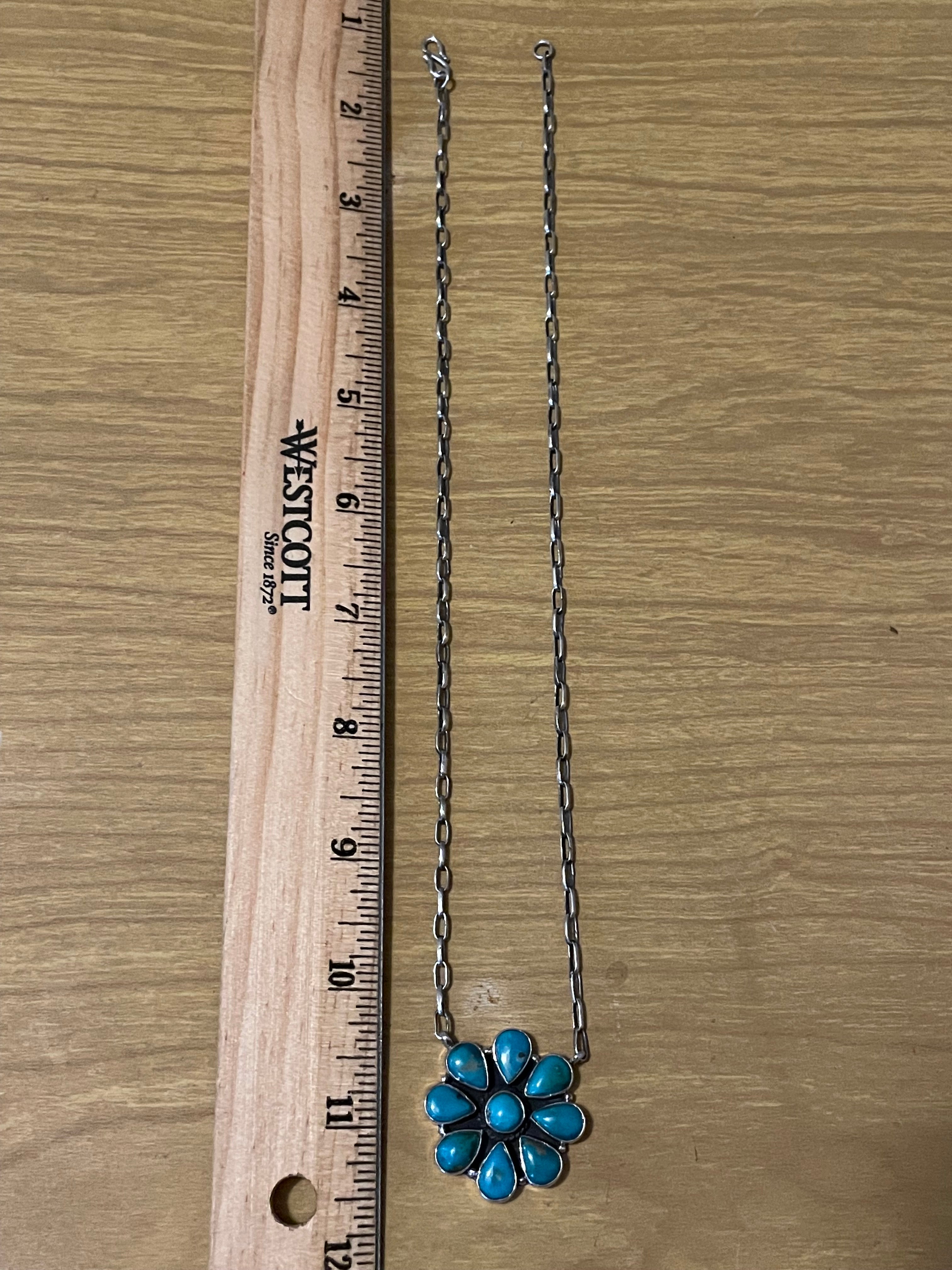 Kingman Turquoise Flower Necklace | 925 Sterling Silver G396