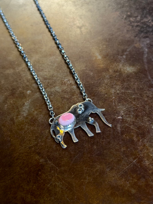 Pink Conch Elephant Necklace | Sterling Silver | 2.6 in | A872