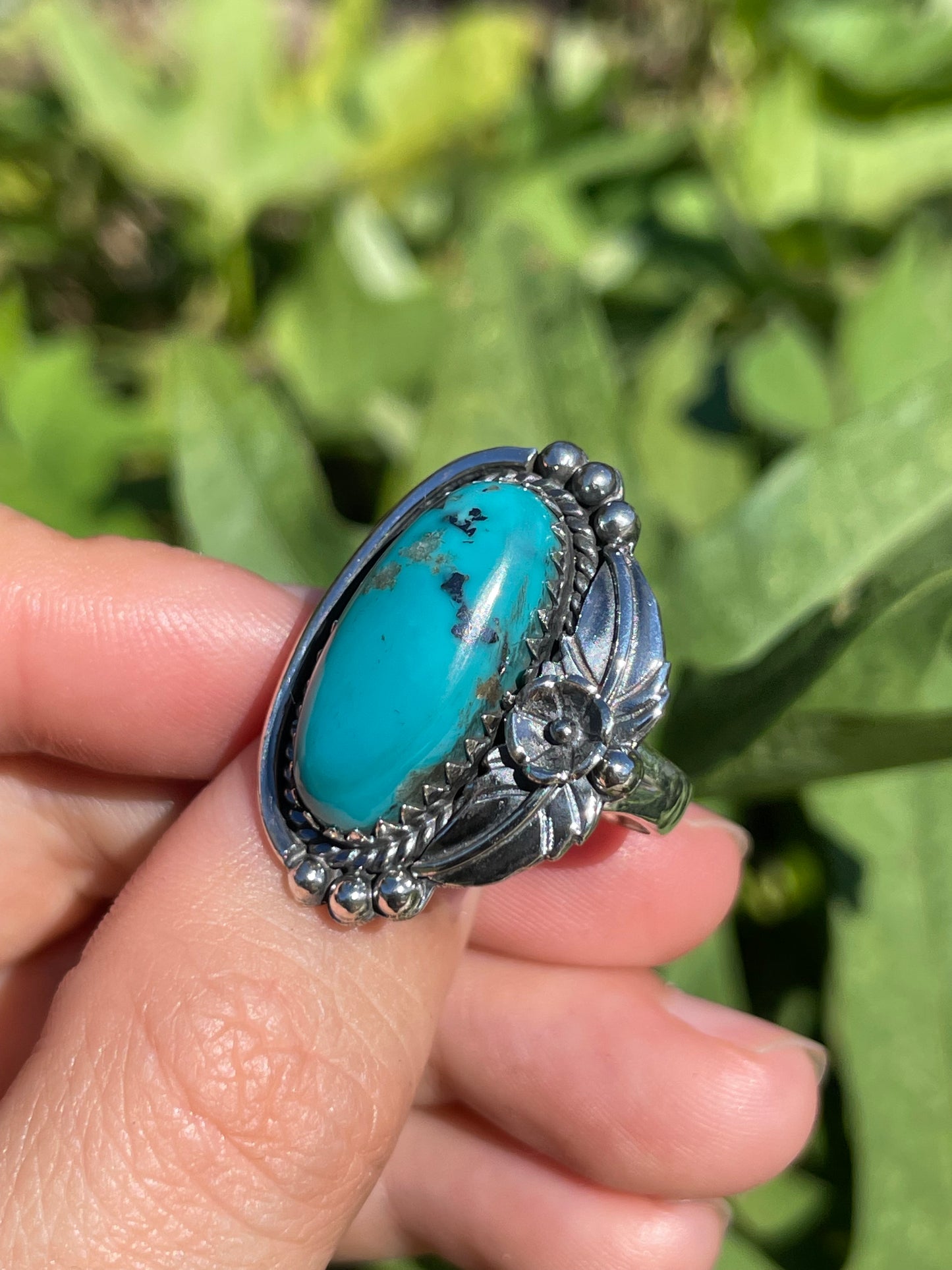 Turquoise Leaf Ring | 925 Sterling Silver Size 7 B344