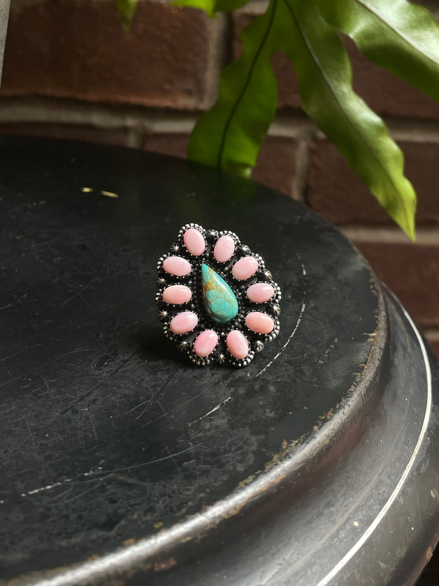 Turquoise Pink Conch Cluster Ring | Size 7 C589