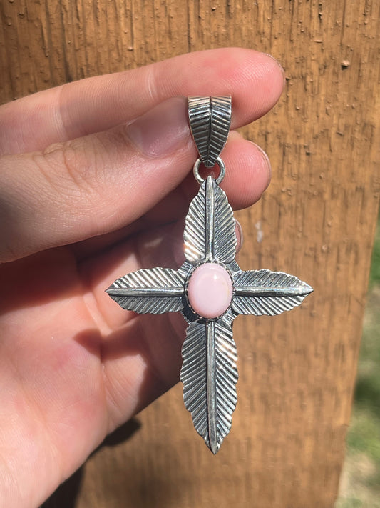 Pink Conch Cross Pendant | 925 Sterling Silver X74