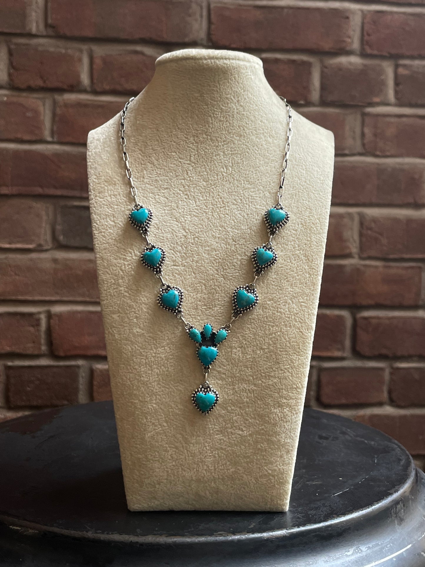 Kingman Turquoise Heart Naja Necklace | 925 Sterling Silver E619