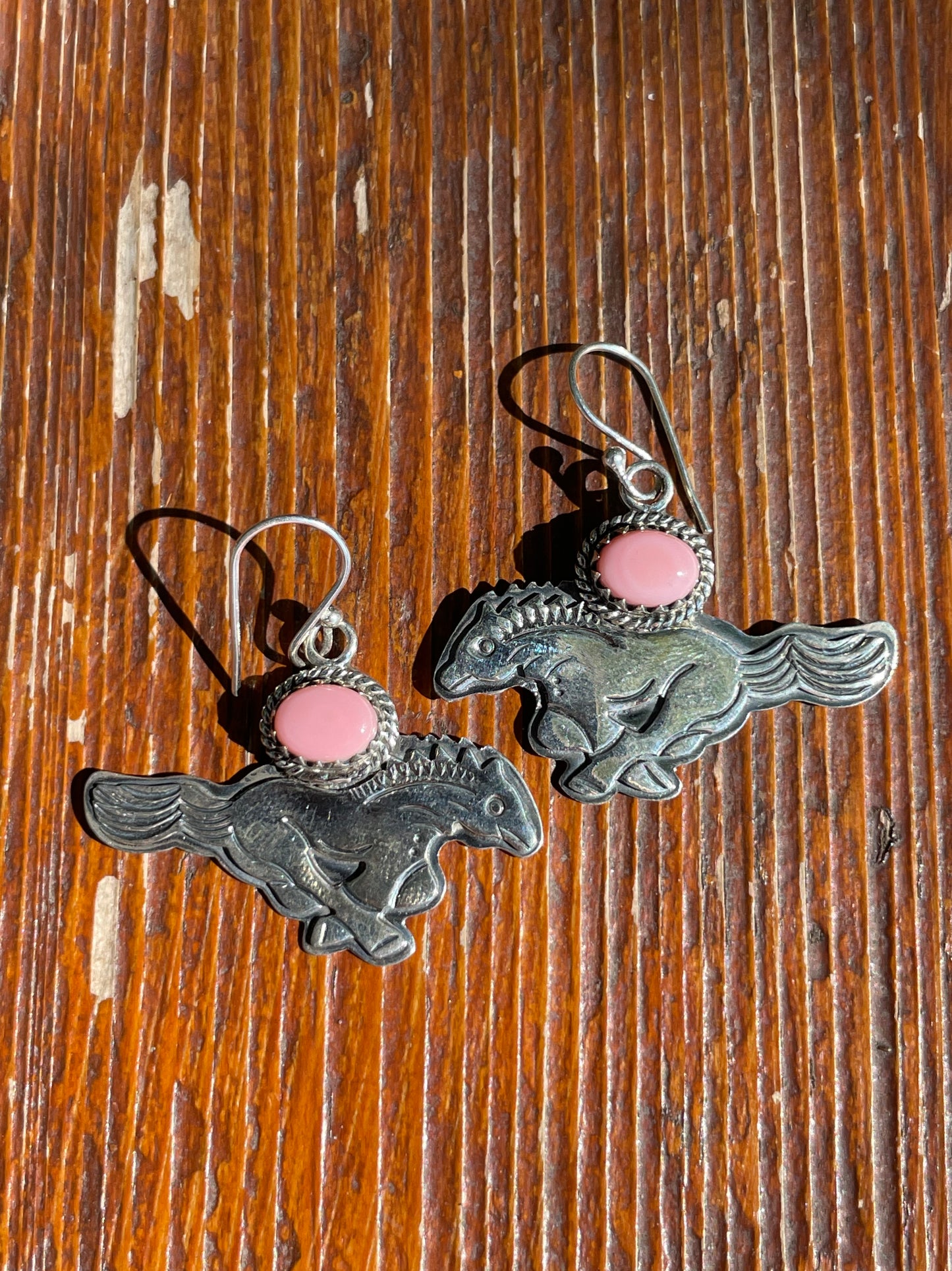 Pink Conch Horse Dangle Earrings | Sterling Silver 925 B412