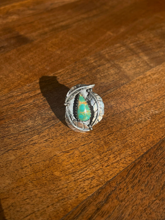 Turquoise Feather Ring Size 7.75 | 925 Sterling Silver C878